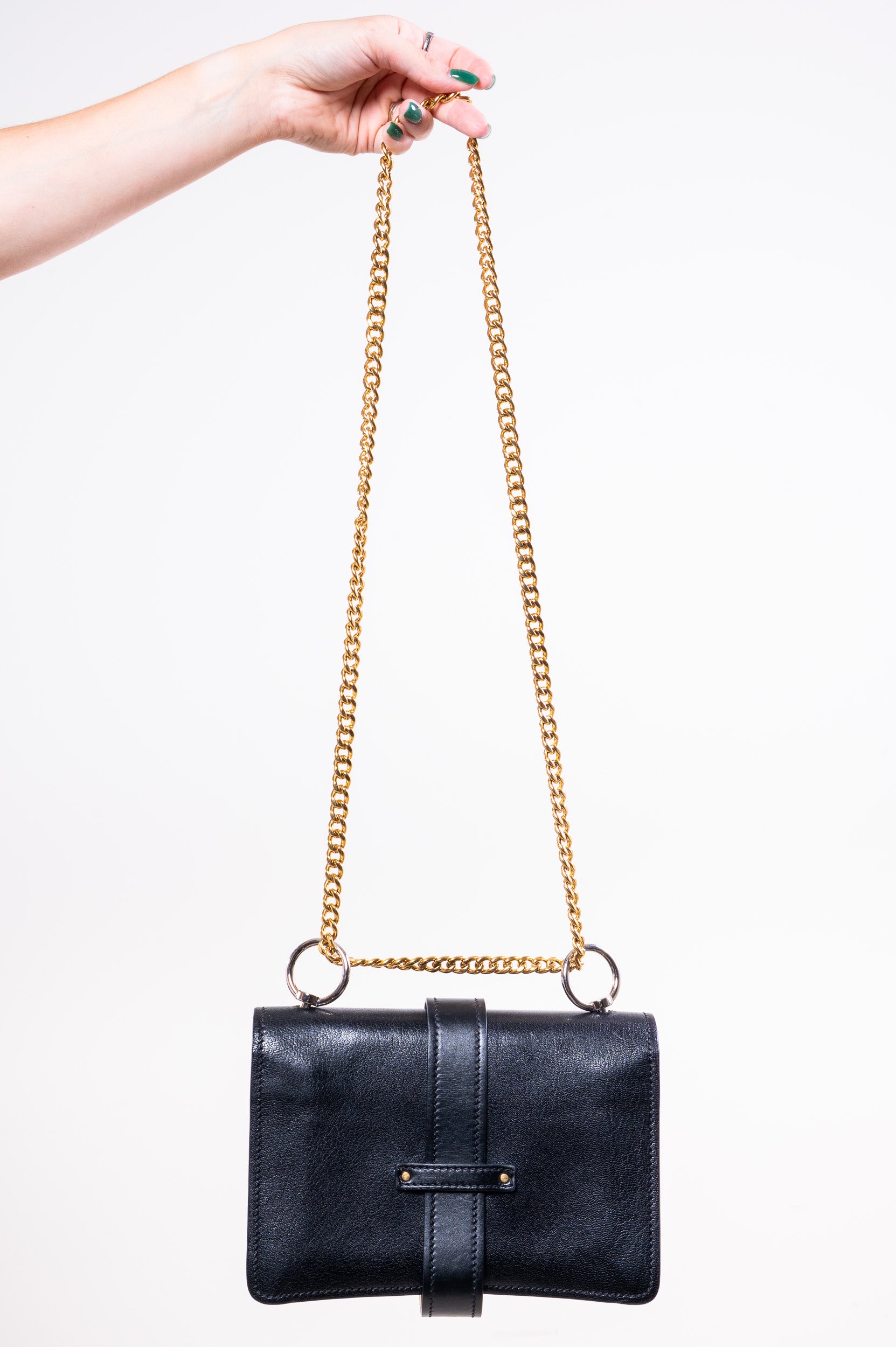 Black Leather Aby Chain Shoulder Bag