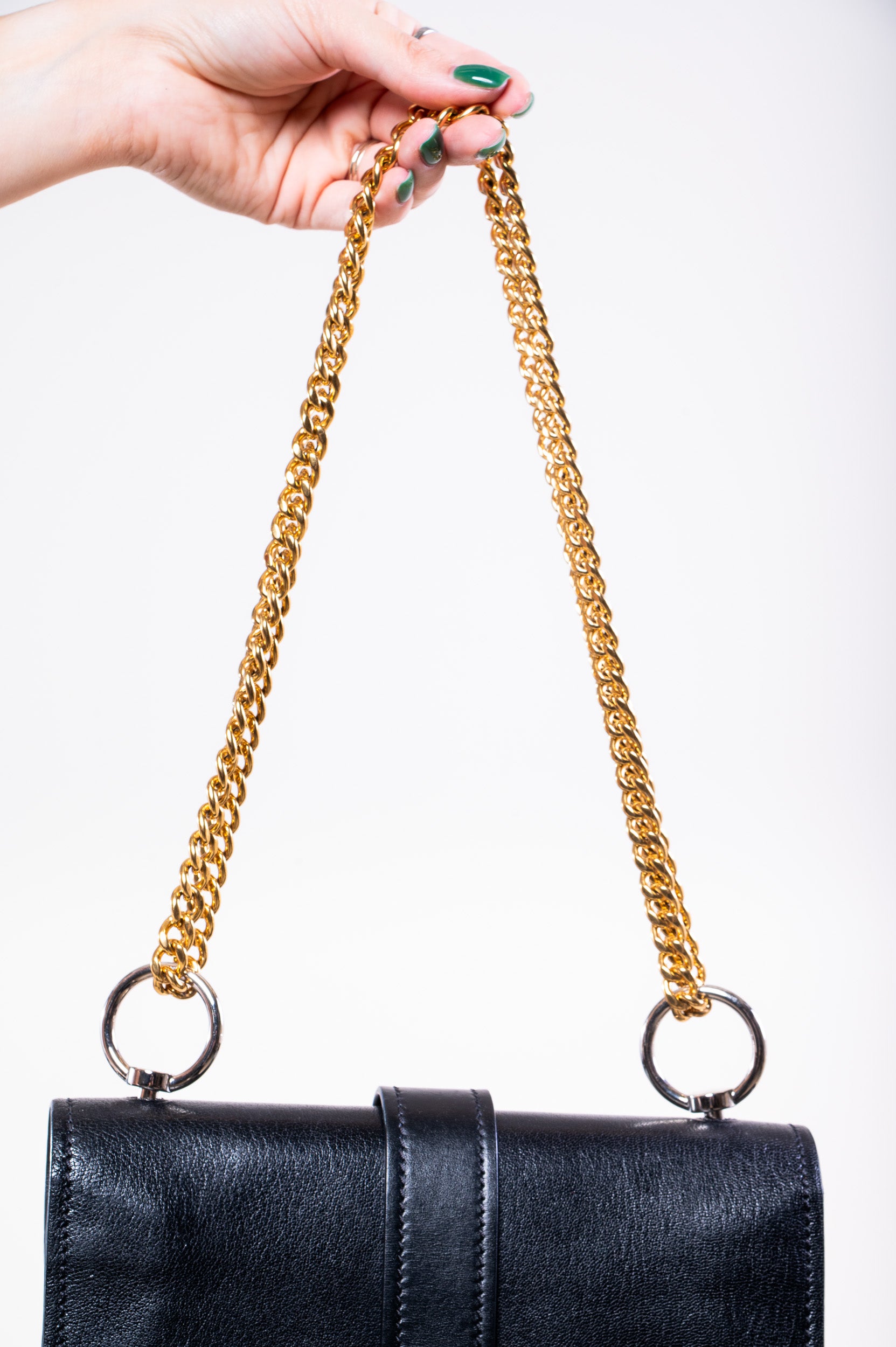 Black Leather Aby Chain Shoulder Bag