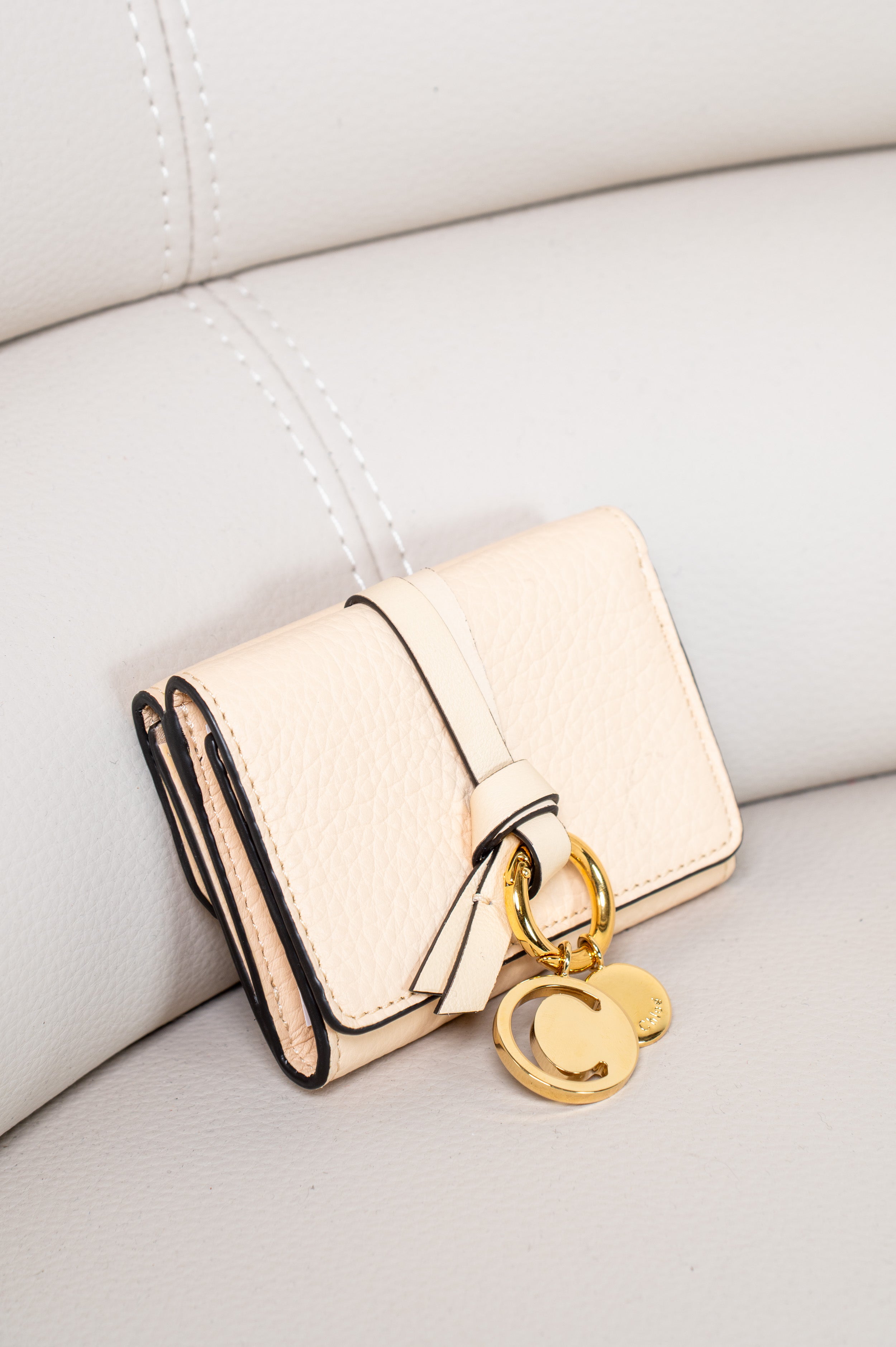 Beige Alphabet Small Compact Tri-Fold Wallet