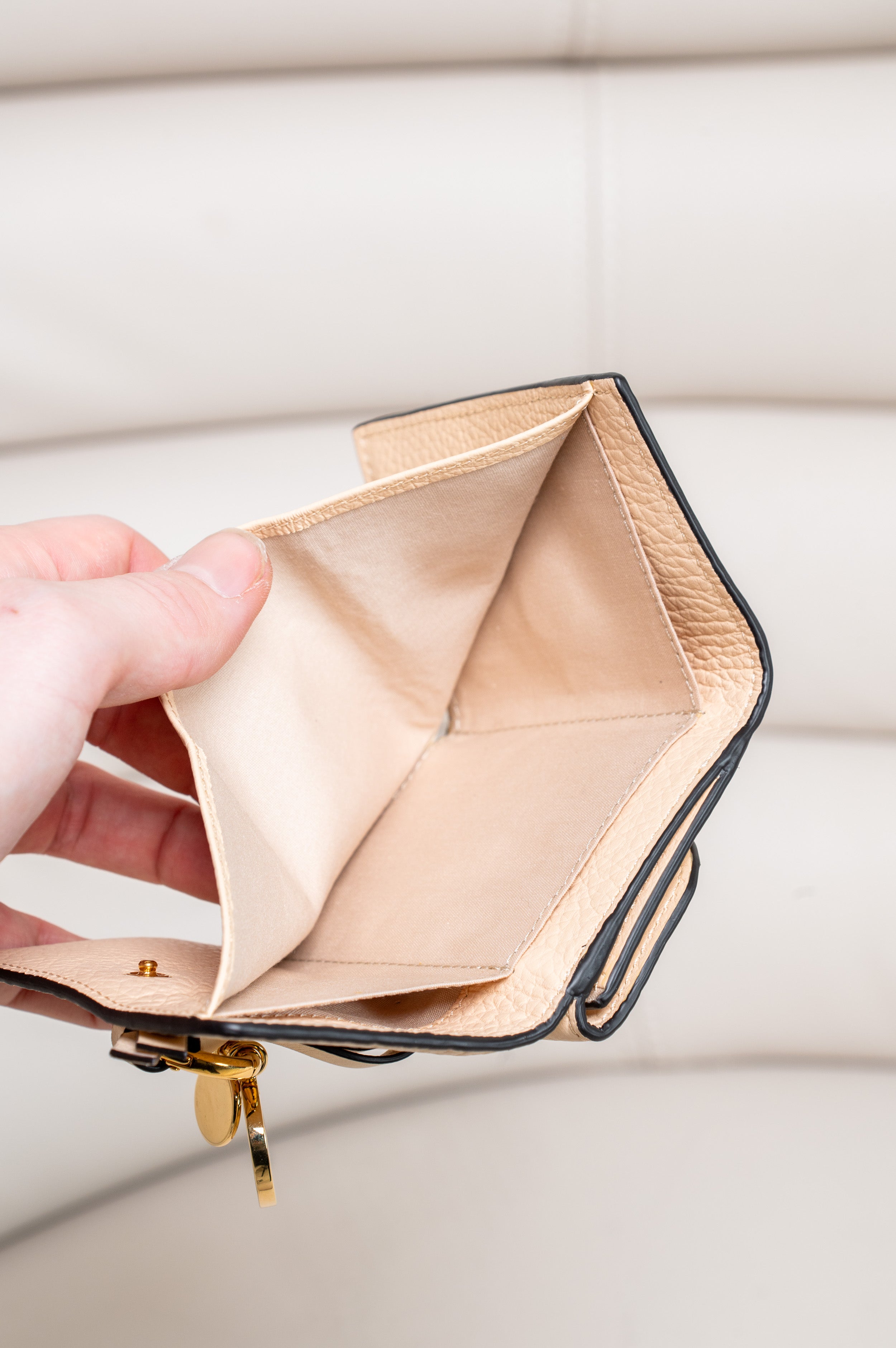 Beige Alphabet Small Compact Tri-Fold Wallet