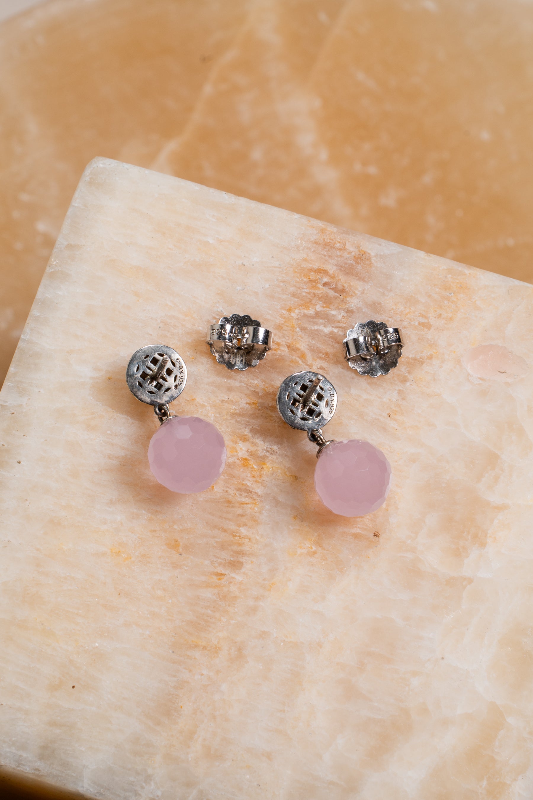 Rose Quartz Round Drop Earrings