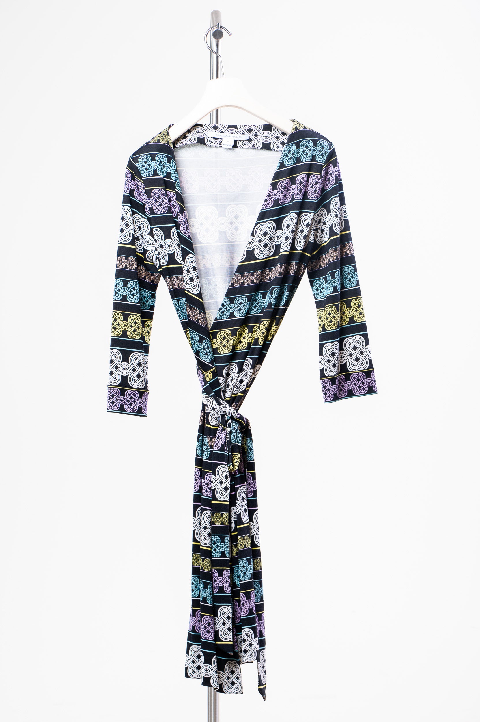 Black and Celtic Printed Wrap Dress