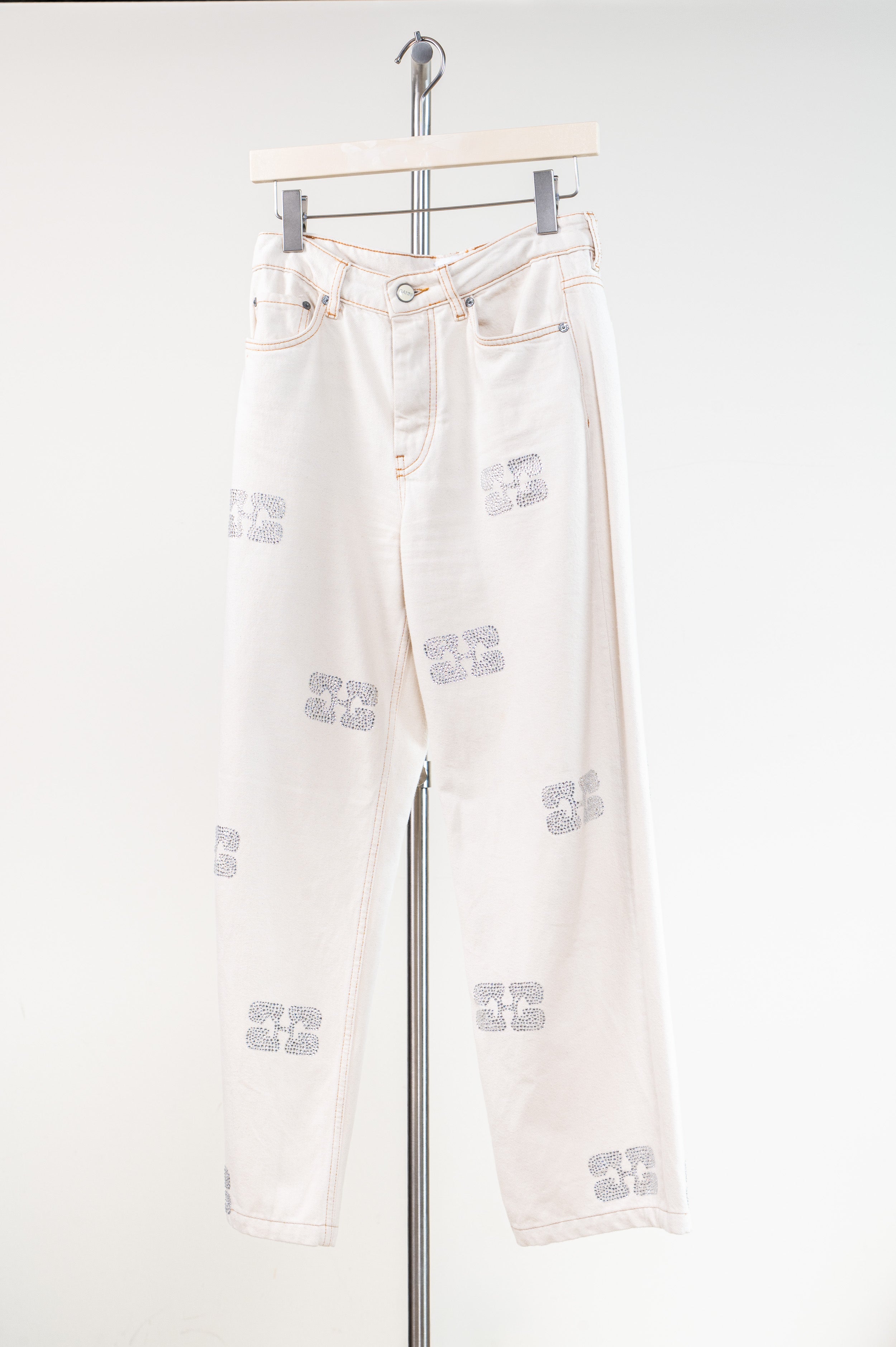 Cream Sparkle Logo Wide Leg Jeans