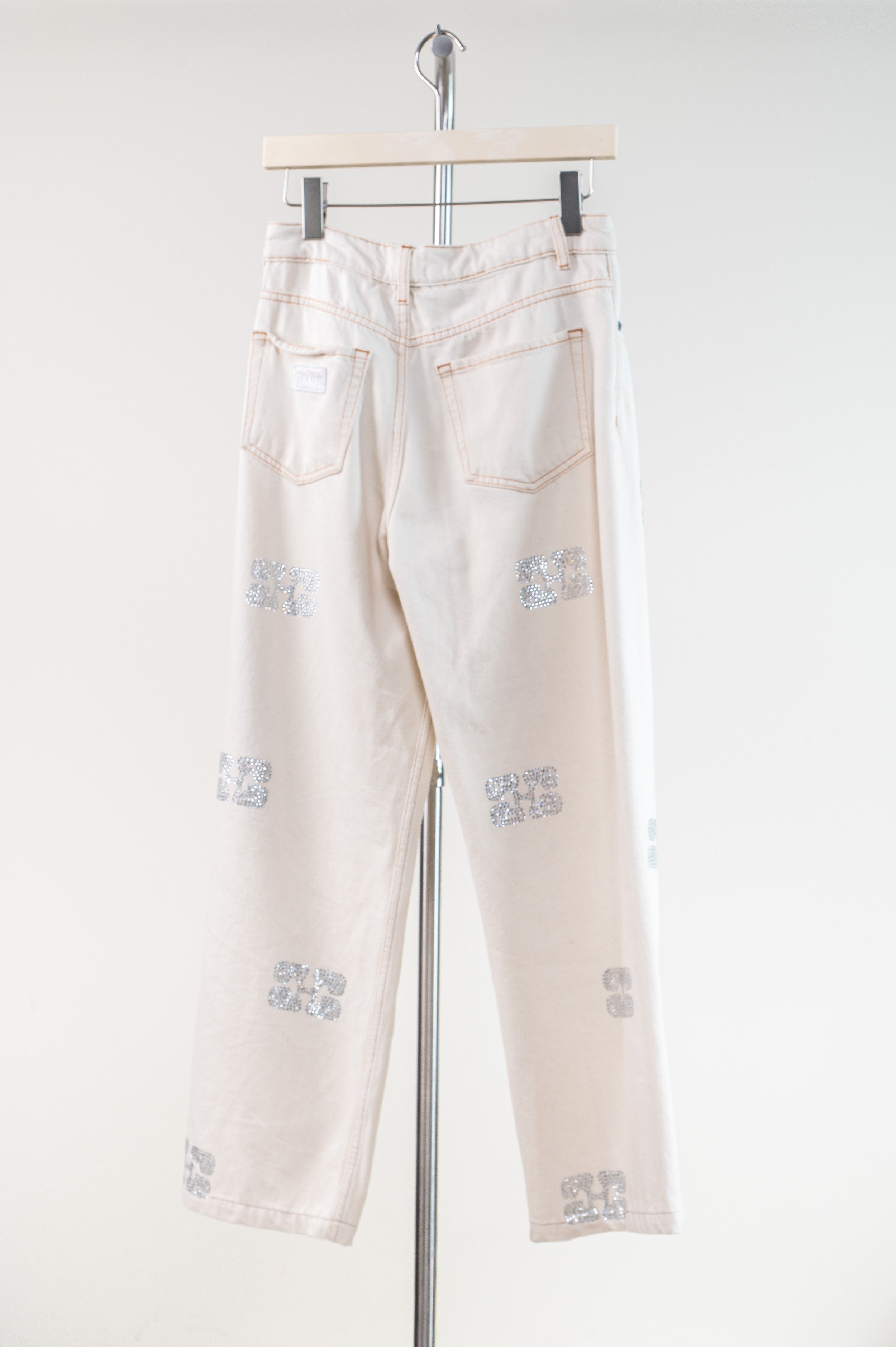 Cream Sparkle Logo Wide Leg Jeans