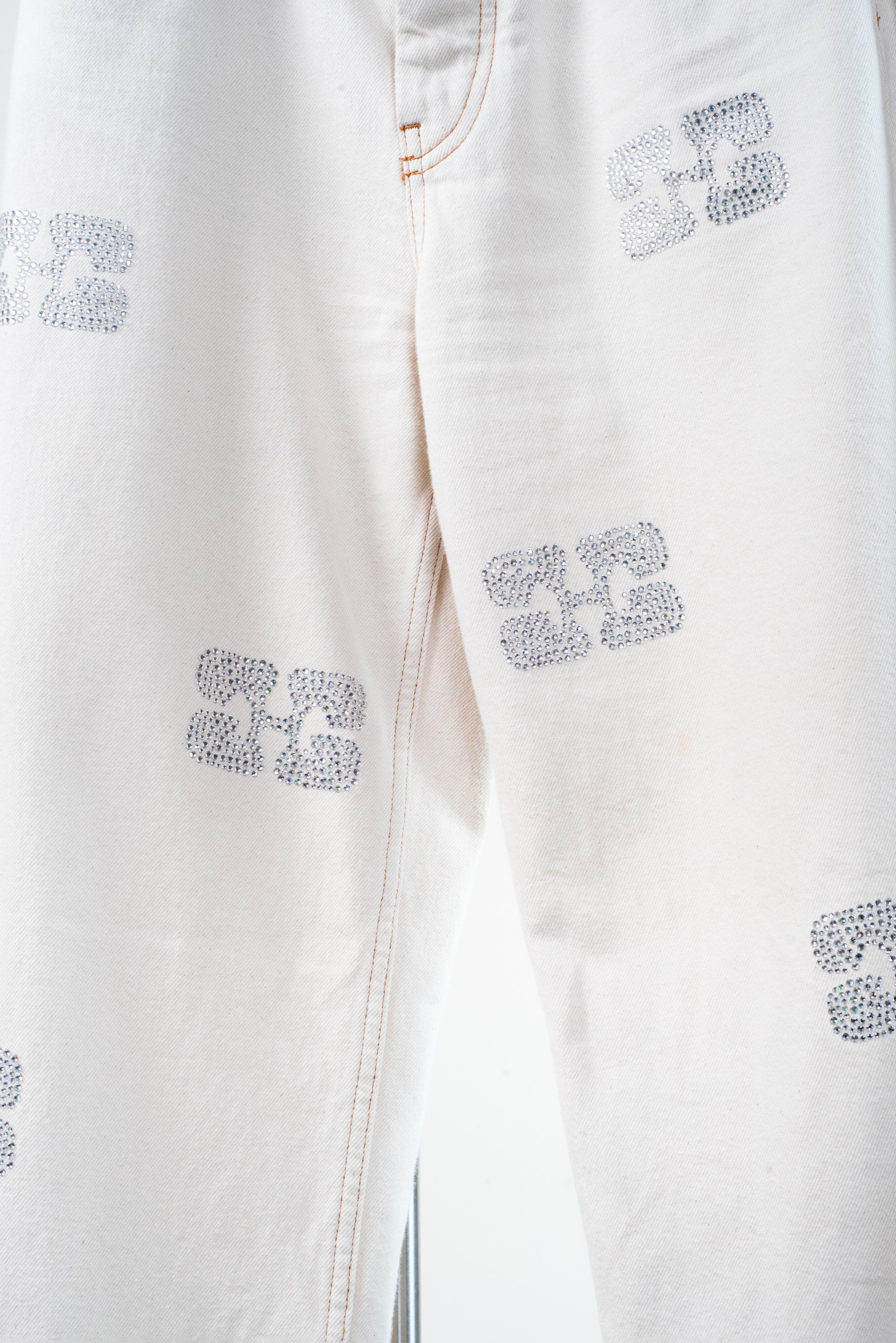 Cream Sparkle Logo Wide Leg Jeans