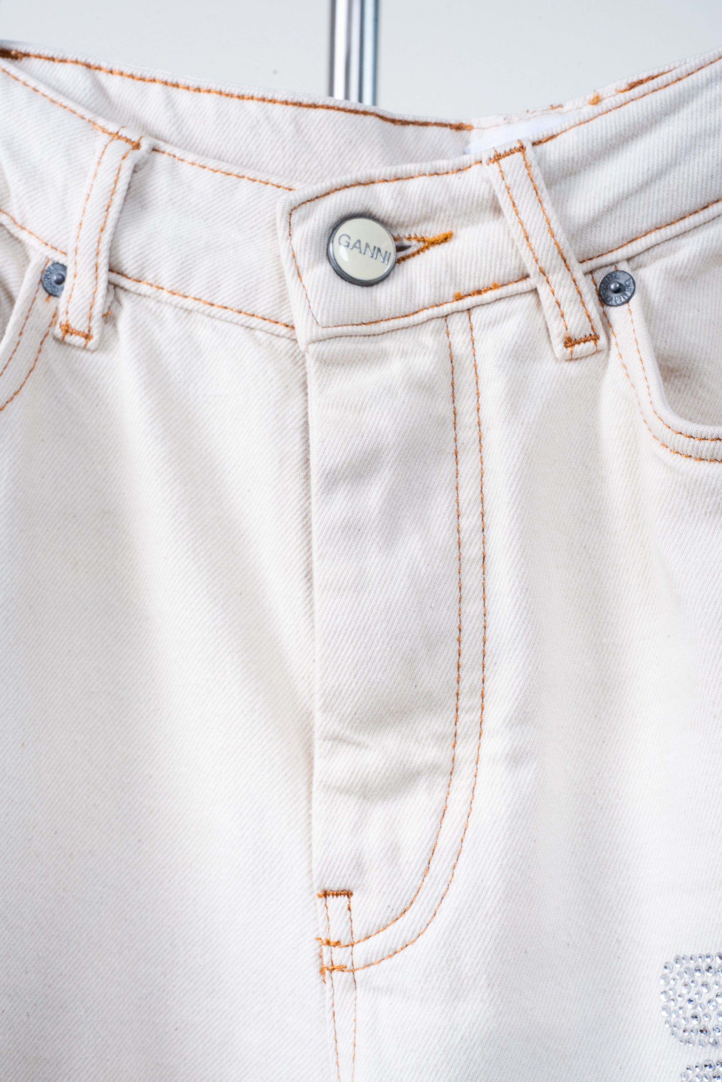 Cream Sparkle Logo Wide Leg Jeans