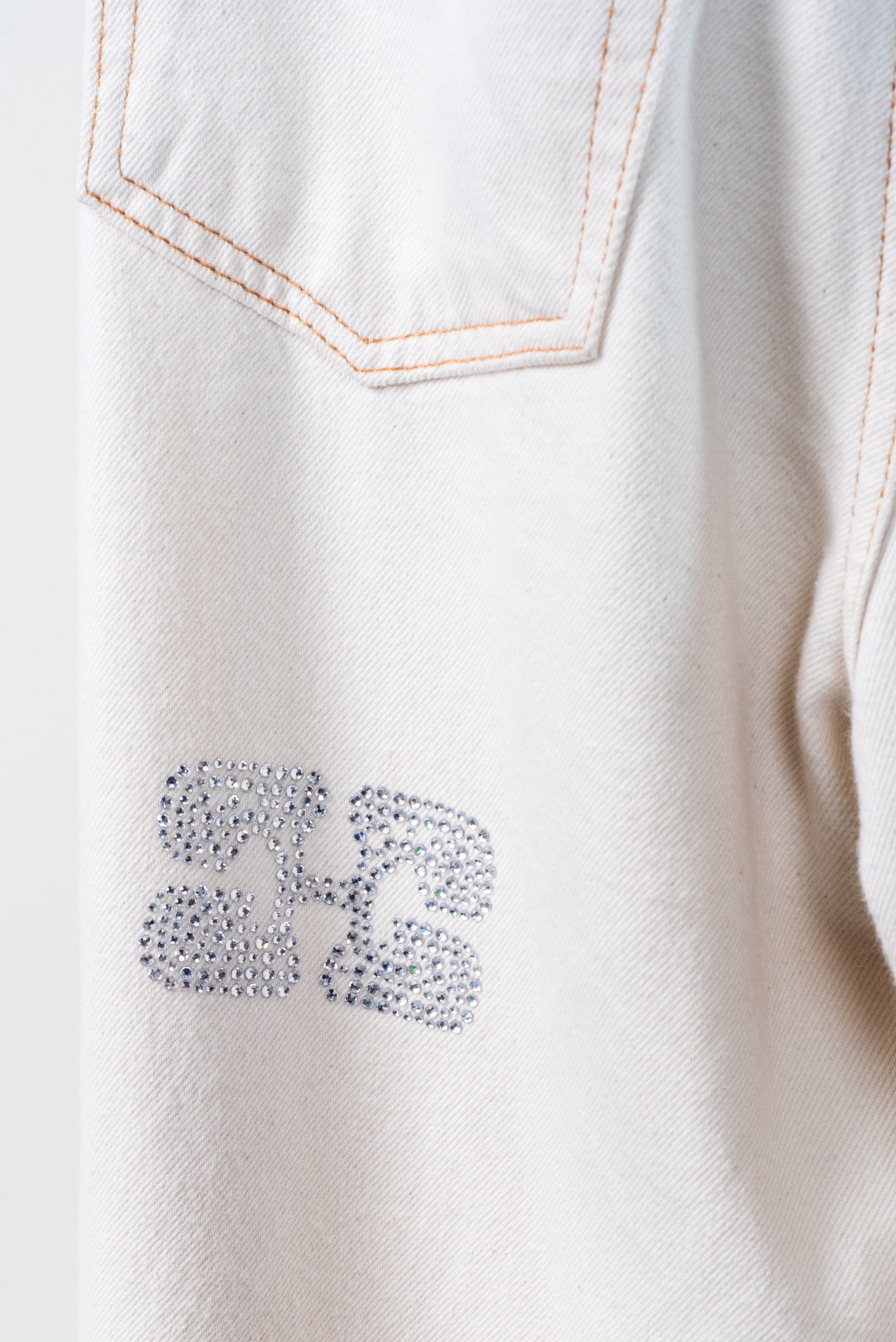 Cream Sparkle Logo Wide Leg Jeans