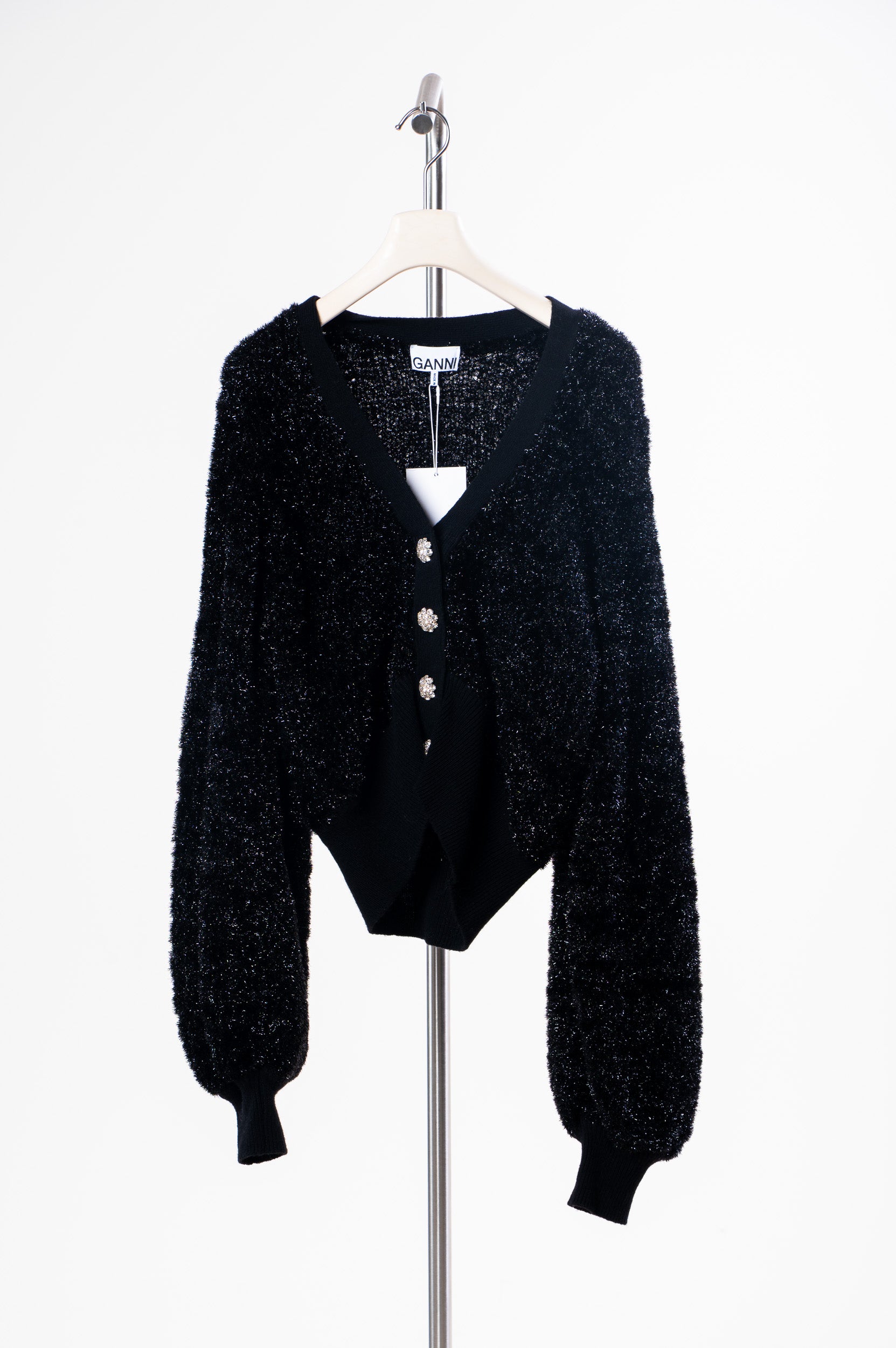 Black Metallic Cardigan w/ Flower Buttons