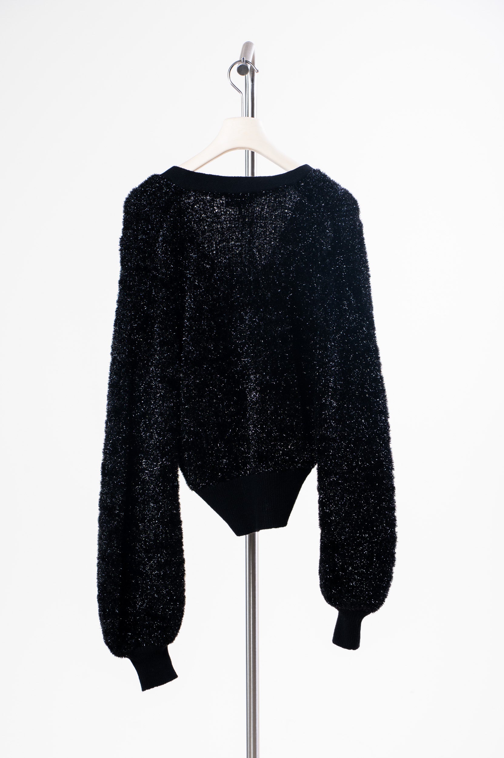 Black Metallic Cardigan w/ Flower Buttons