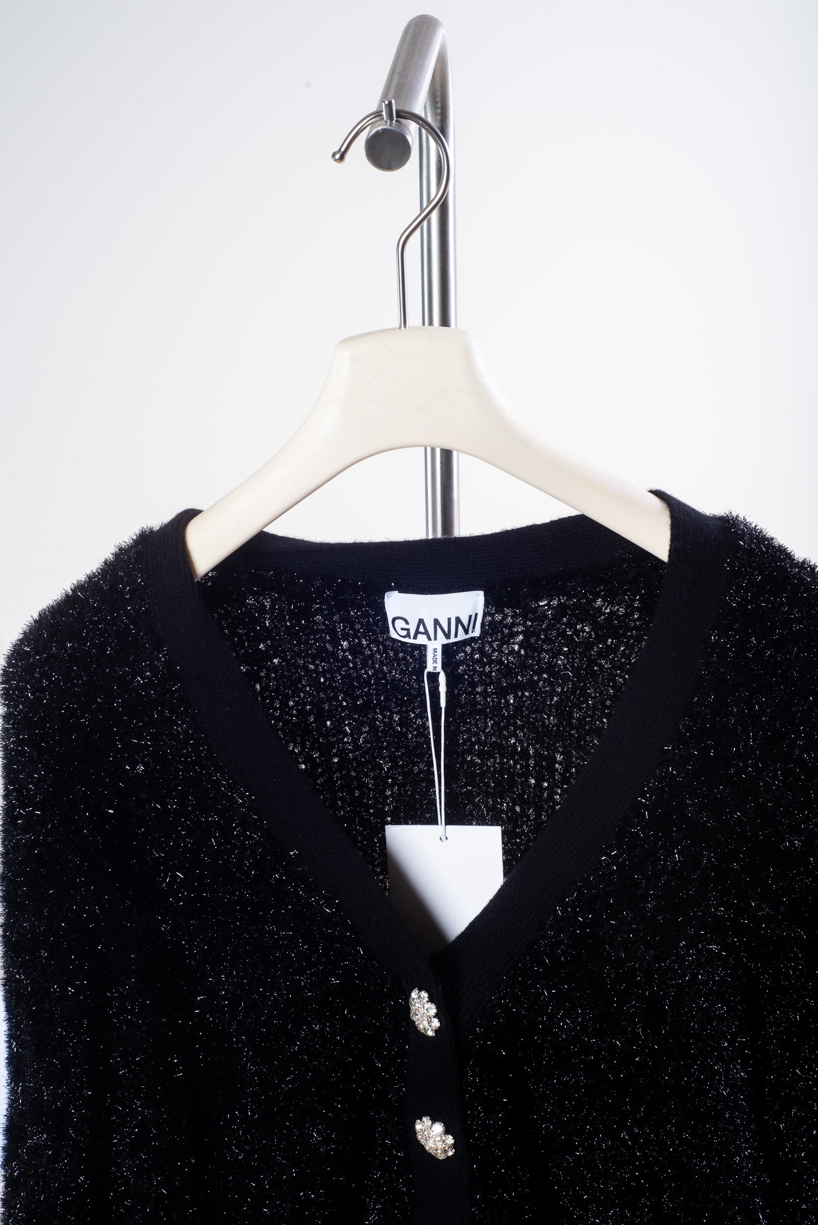 Black Metallic Cardigan w/ Flower Buttons