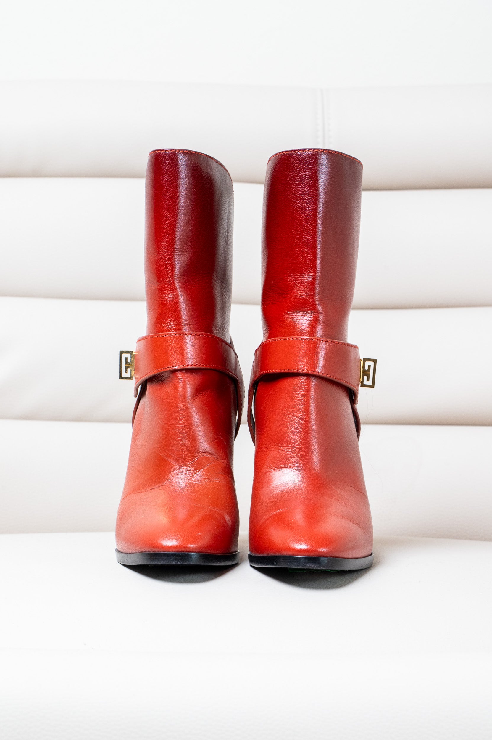 Terracotta Red Eden Leather Heeled Ankle Boot