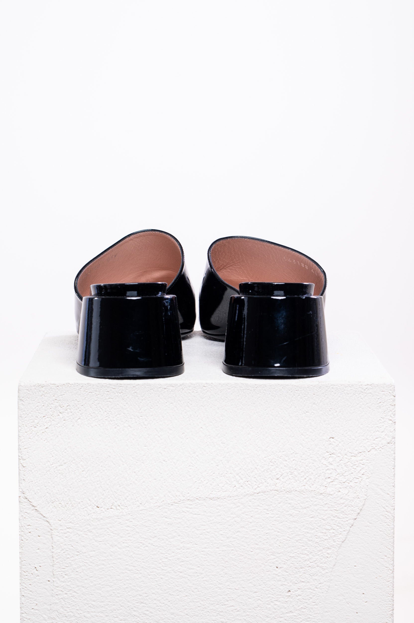 Black Patent Leather Horsebit Block Heel Slides