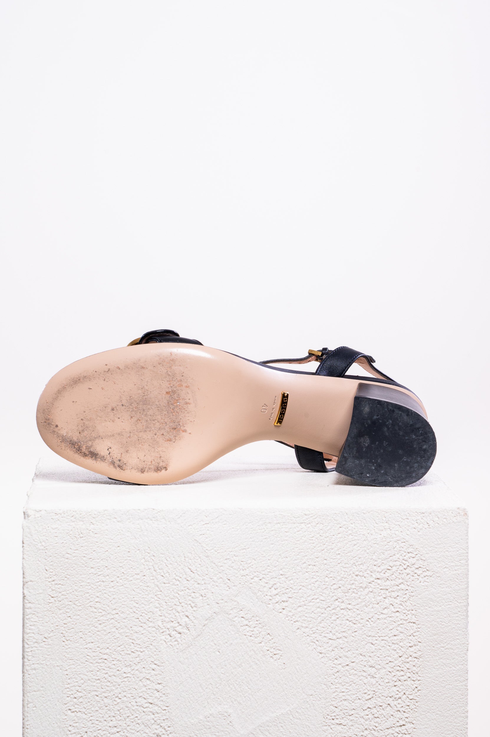 Black Marmont Leather GG Block Heel Sandals