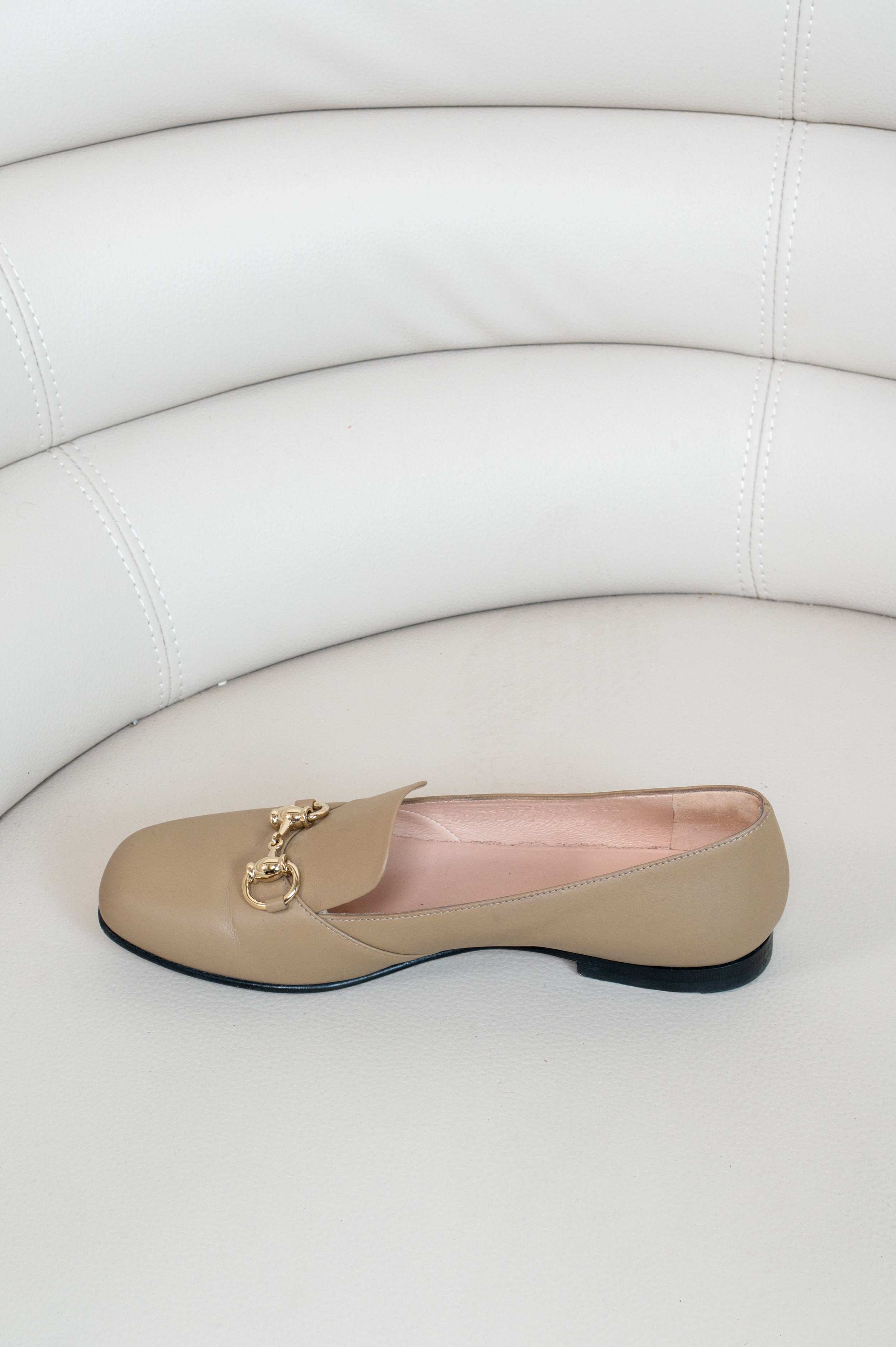 Taupe Leather Horsebit Flats