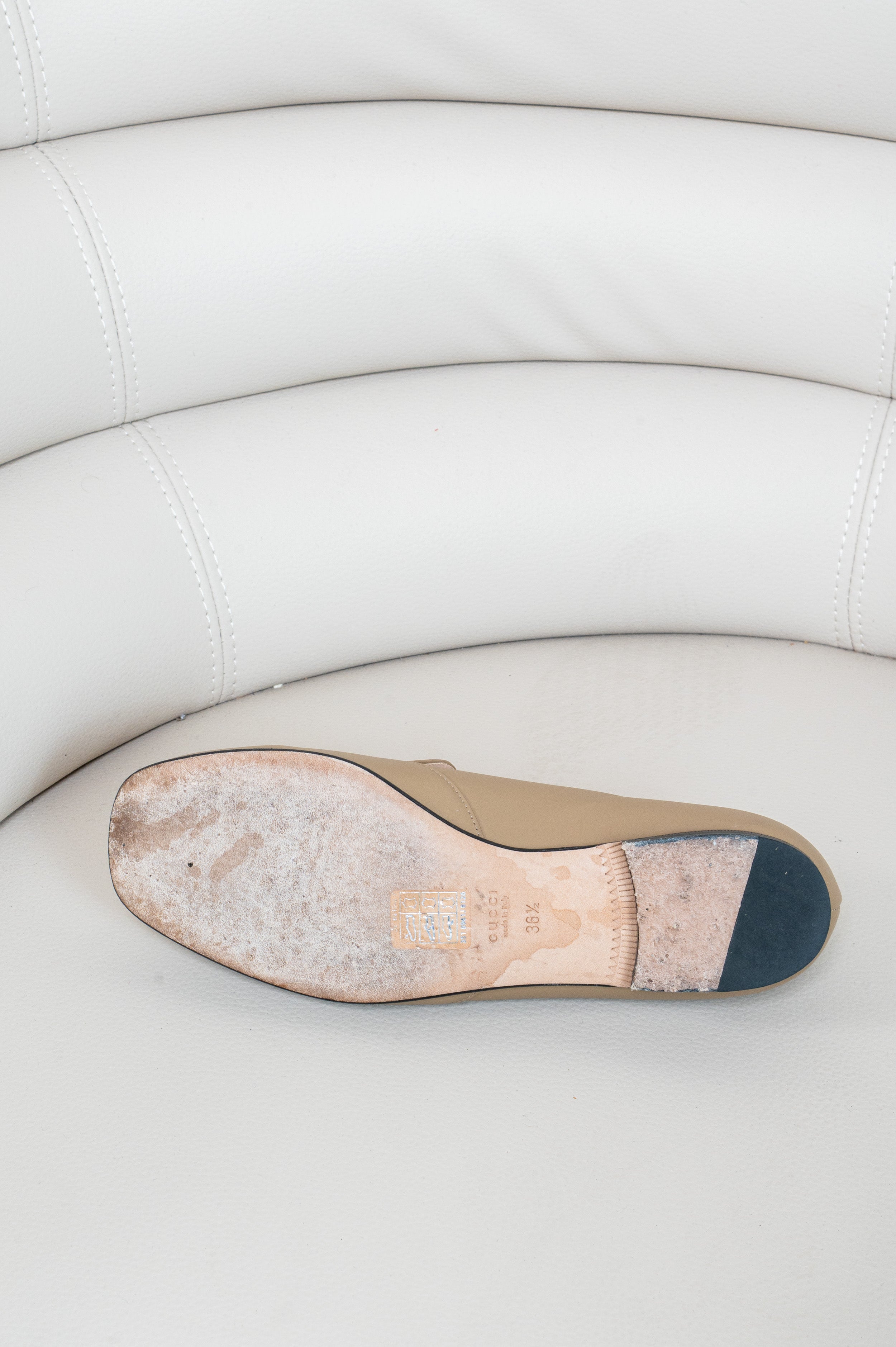 Taupe Leather Horsebit Flats