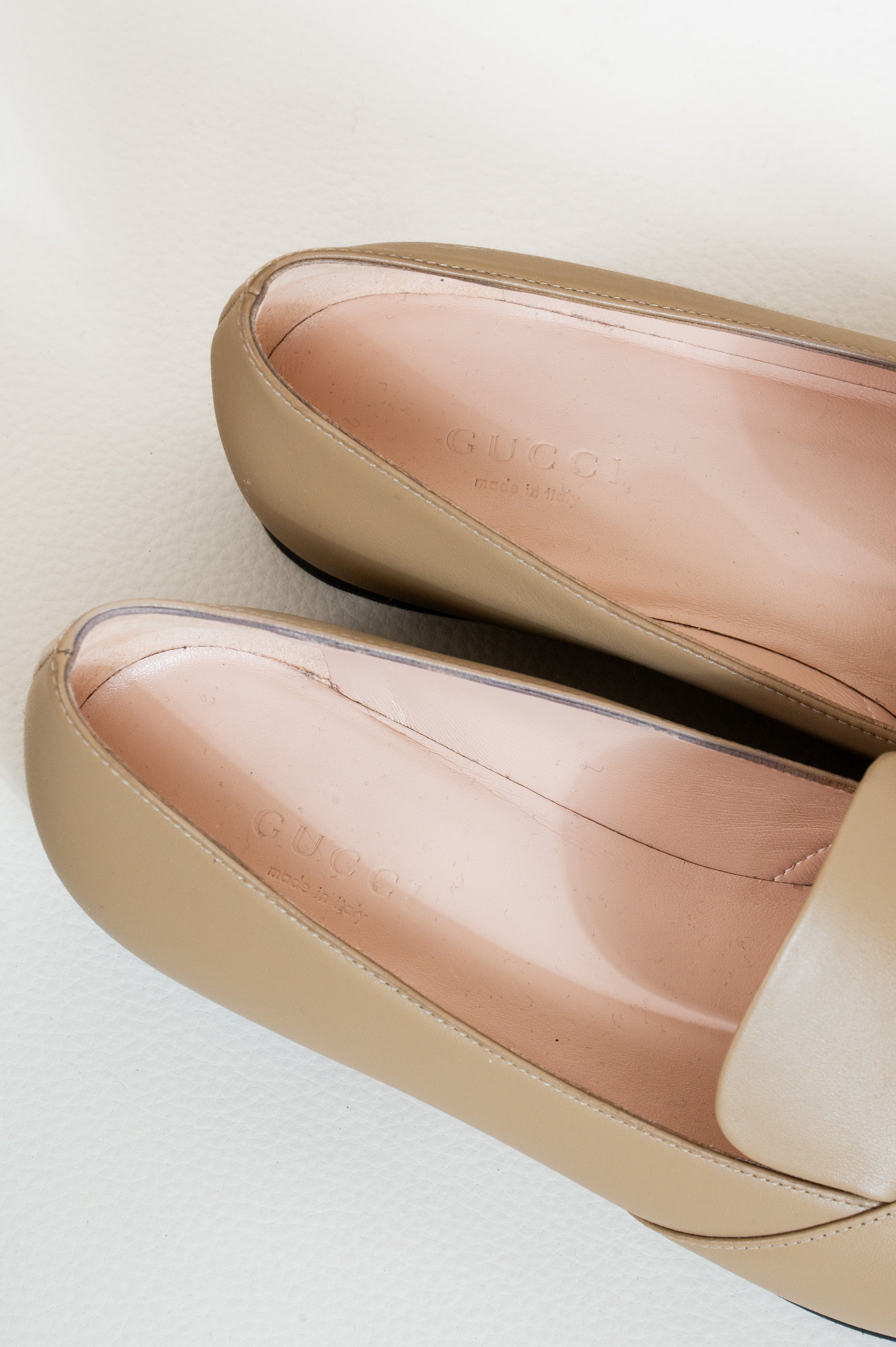 Taupe Leather Horsebit Flats