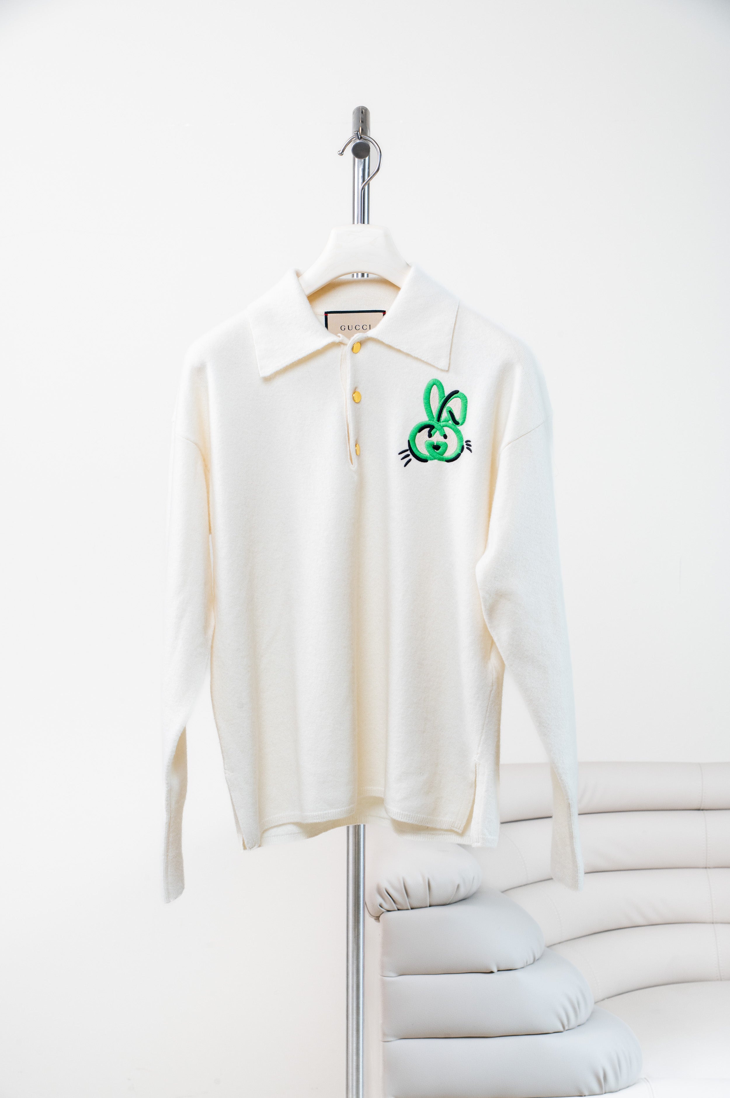 Cream Fine Wool Polo with GG Embroidery