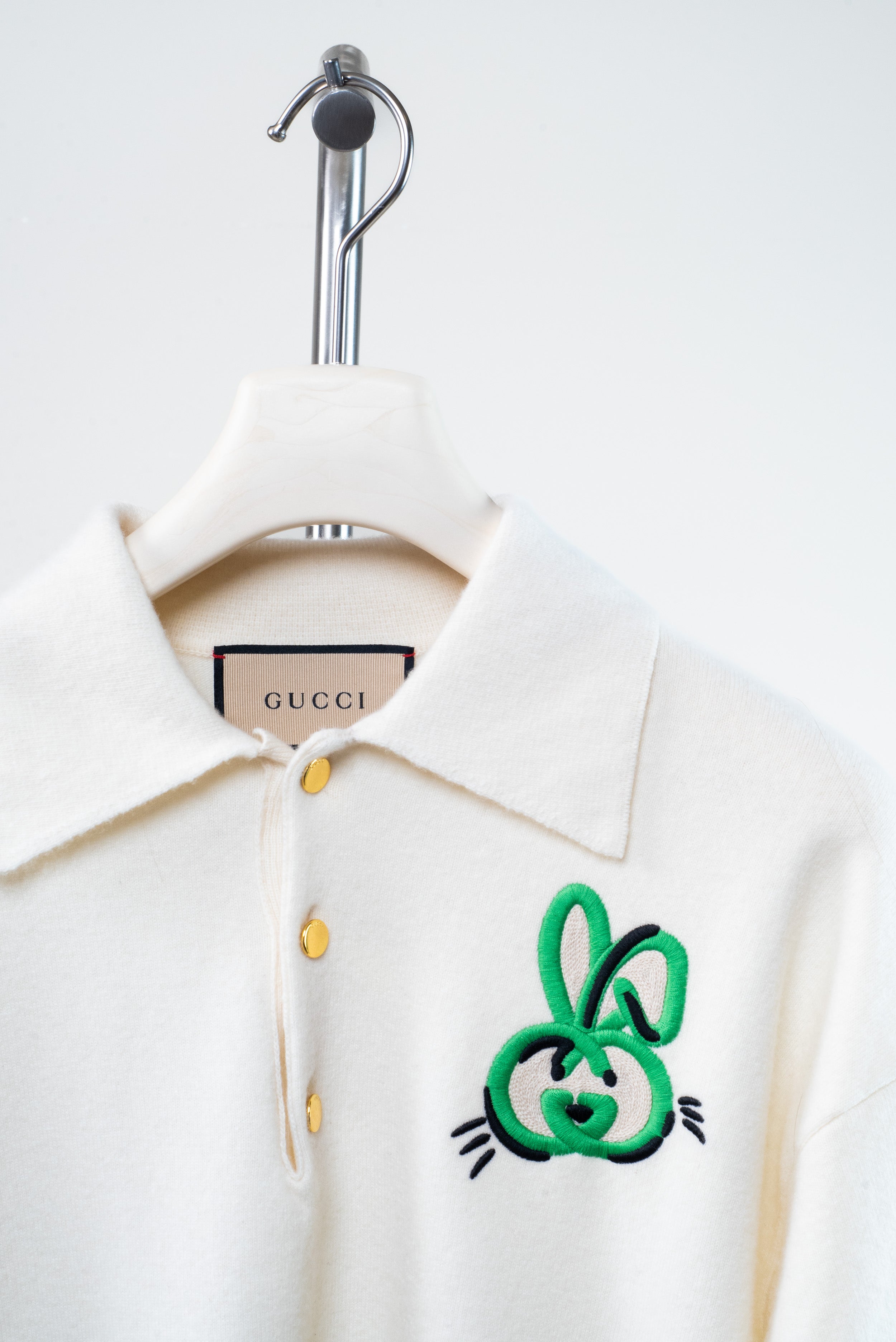 Cream Fine Wool Polo with GG Embroidery