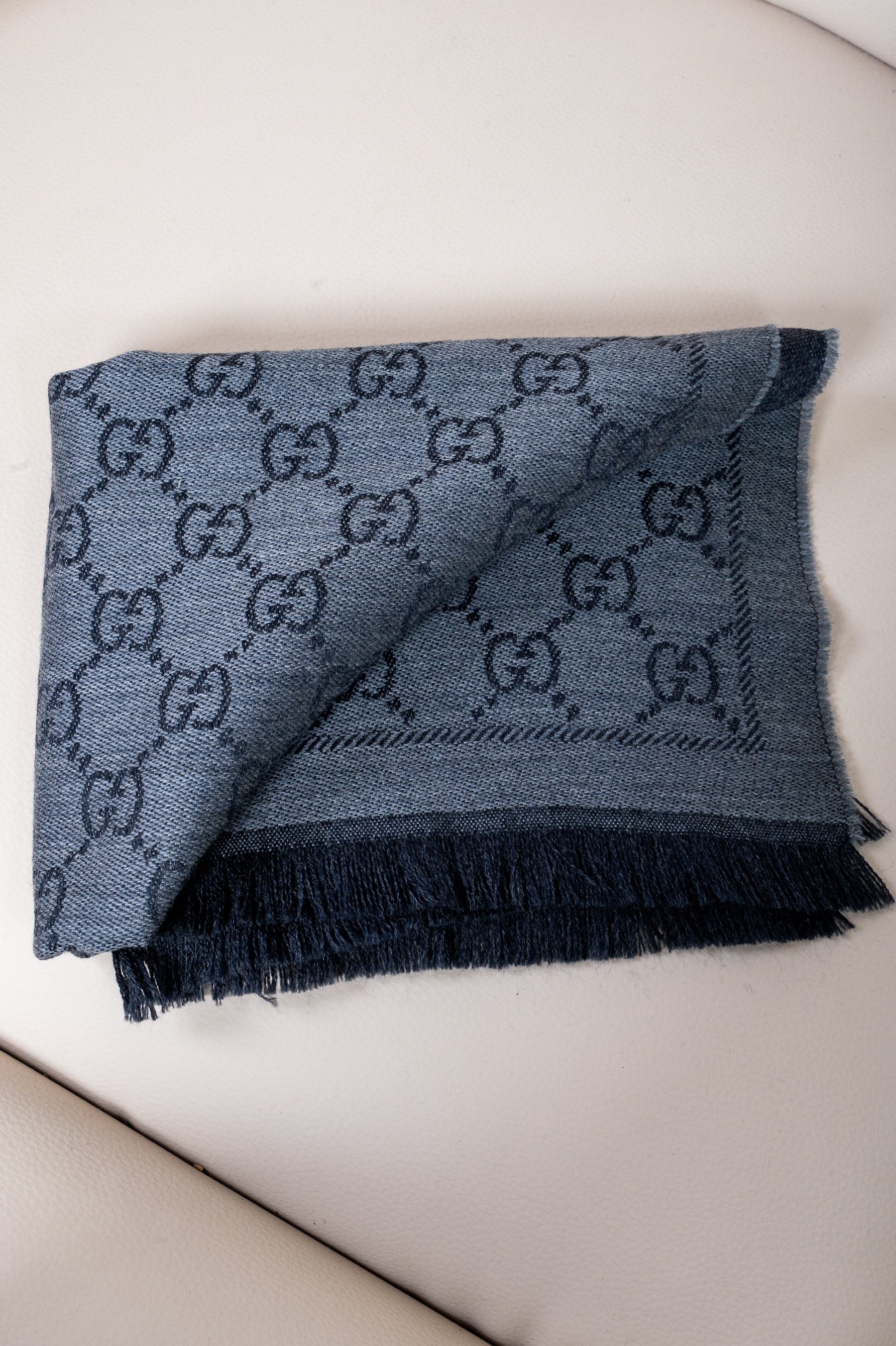 Grey Monogram Wool Scarf