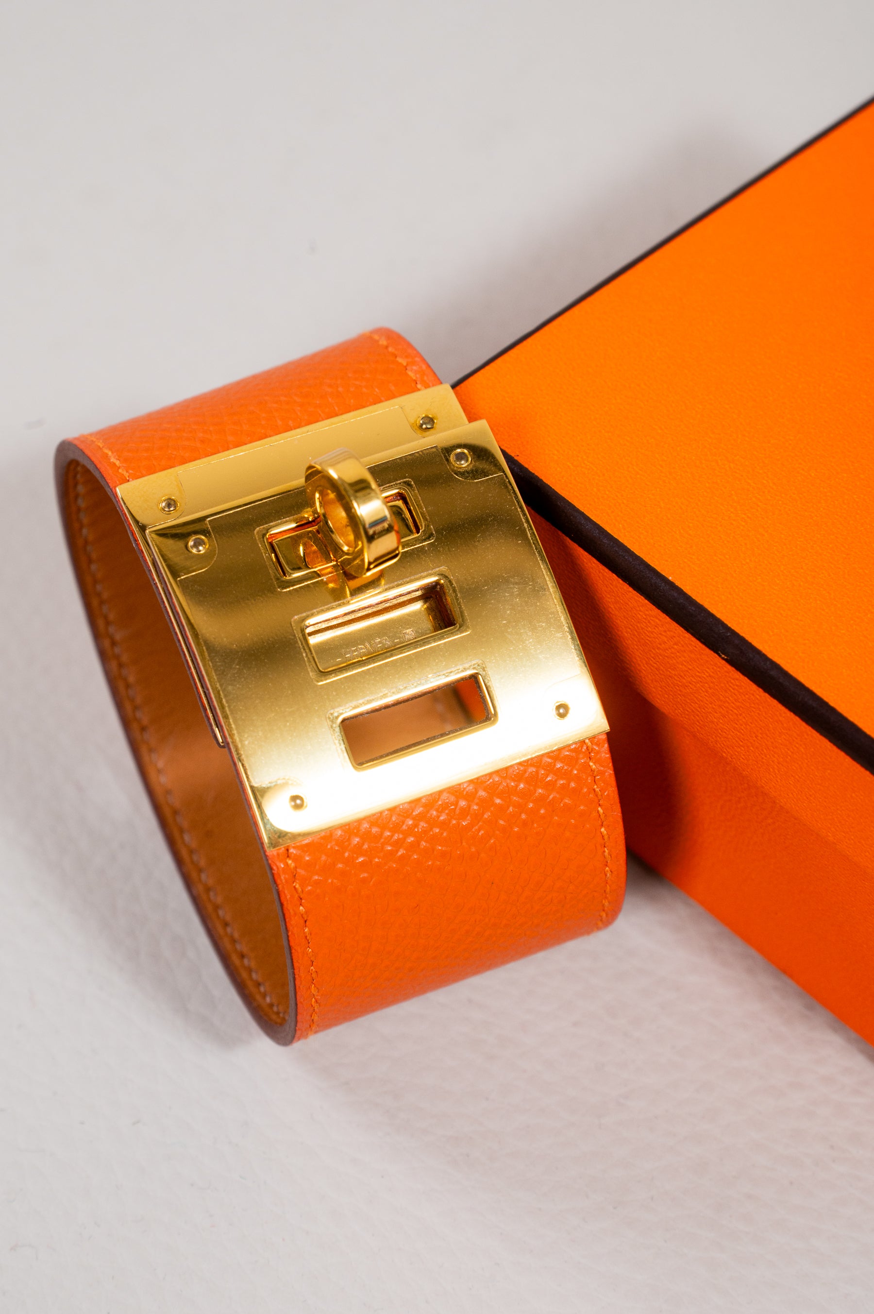 Orange Grained Leather Kelly Dog Bracelet