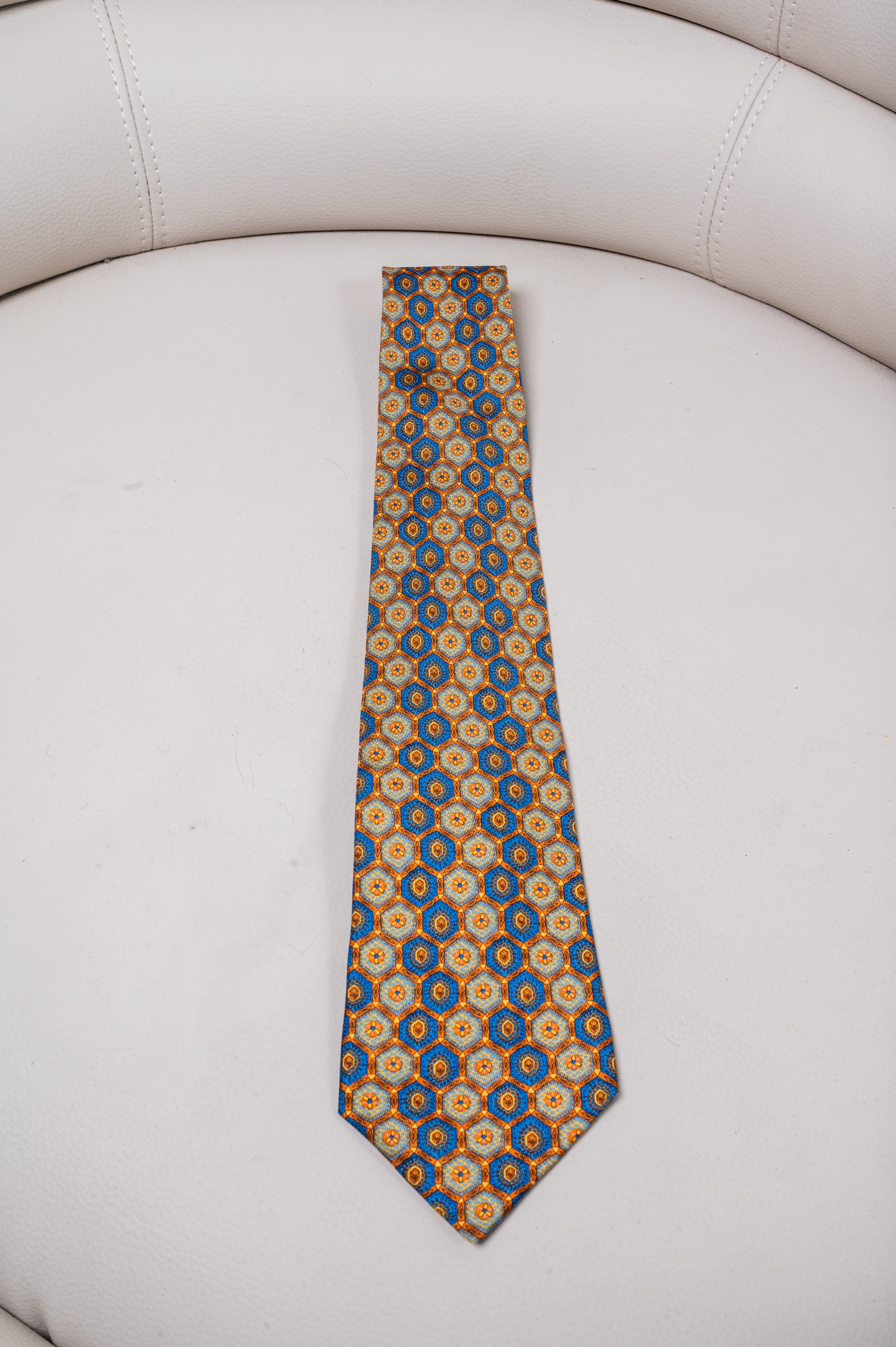 Orange & Blue Printed Tie