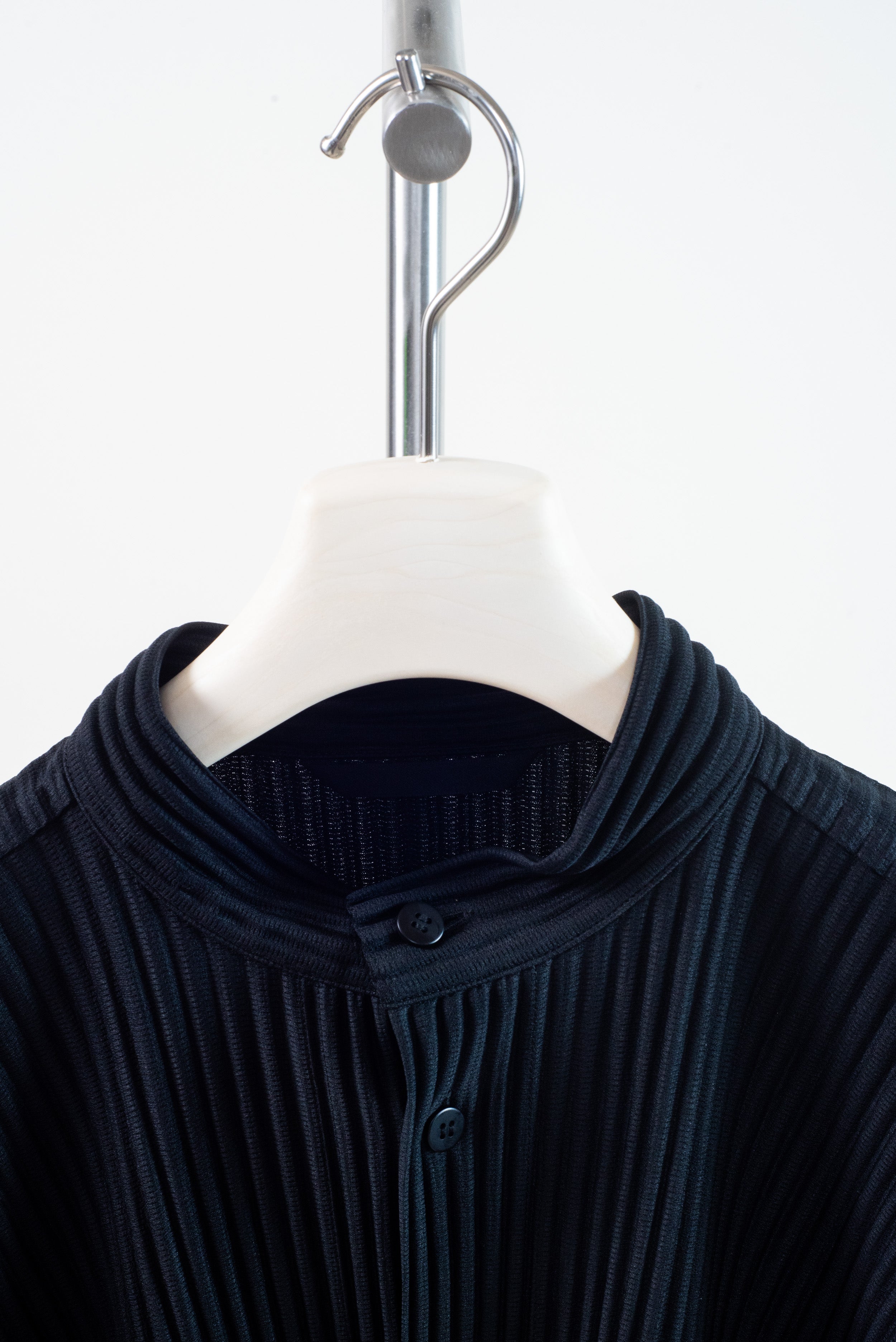 Black Oversize Pleated Button-Up Top