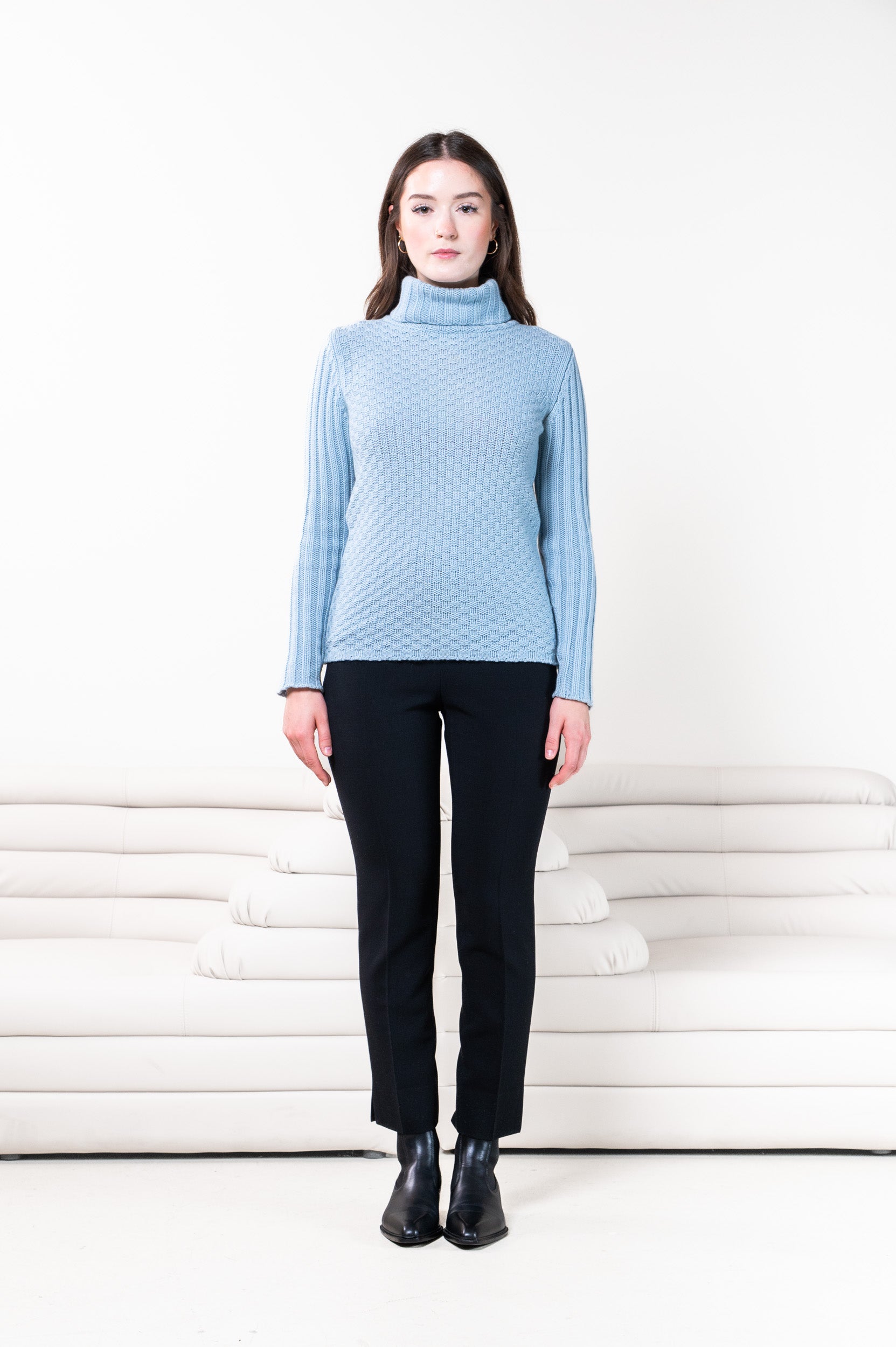 Vintage Grey Weave Knit Long Sleeve Turtleneck Sweater