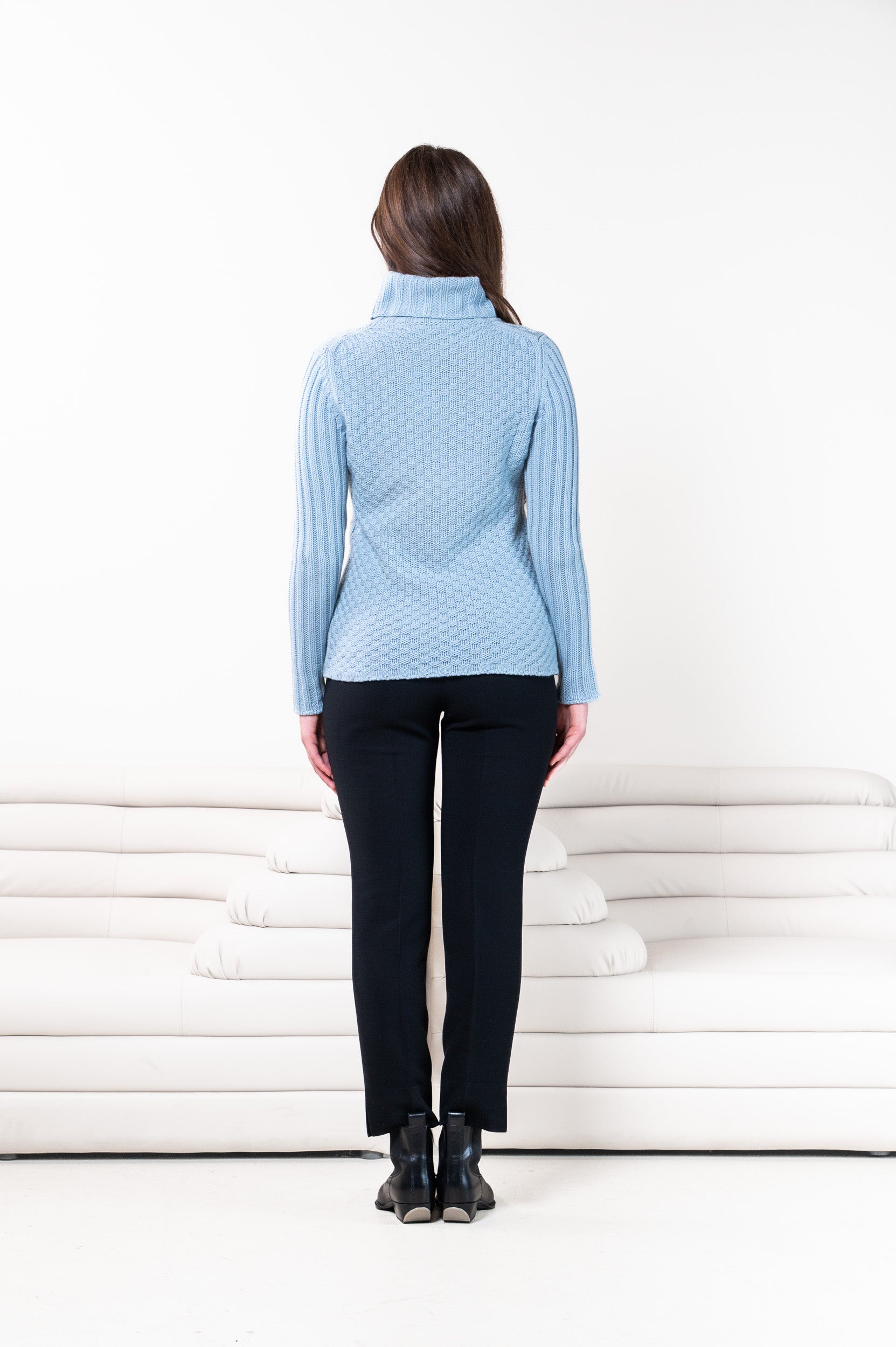 Vintage Grey Weave Knit Long Sleeve Turtleneck Sweater