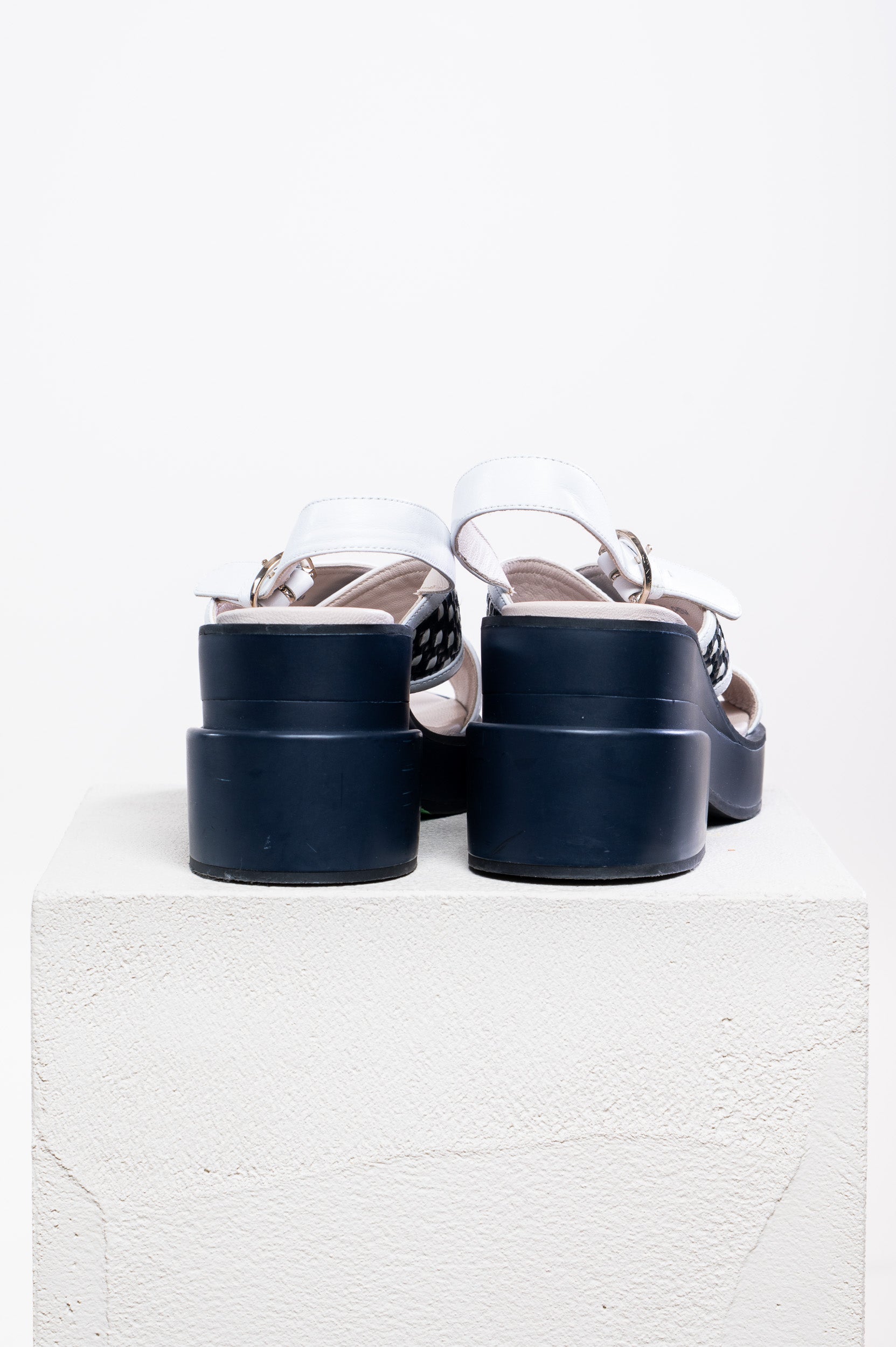 Navy & White Woven Platform Sandals