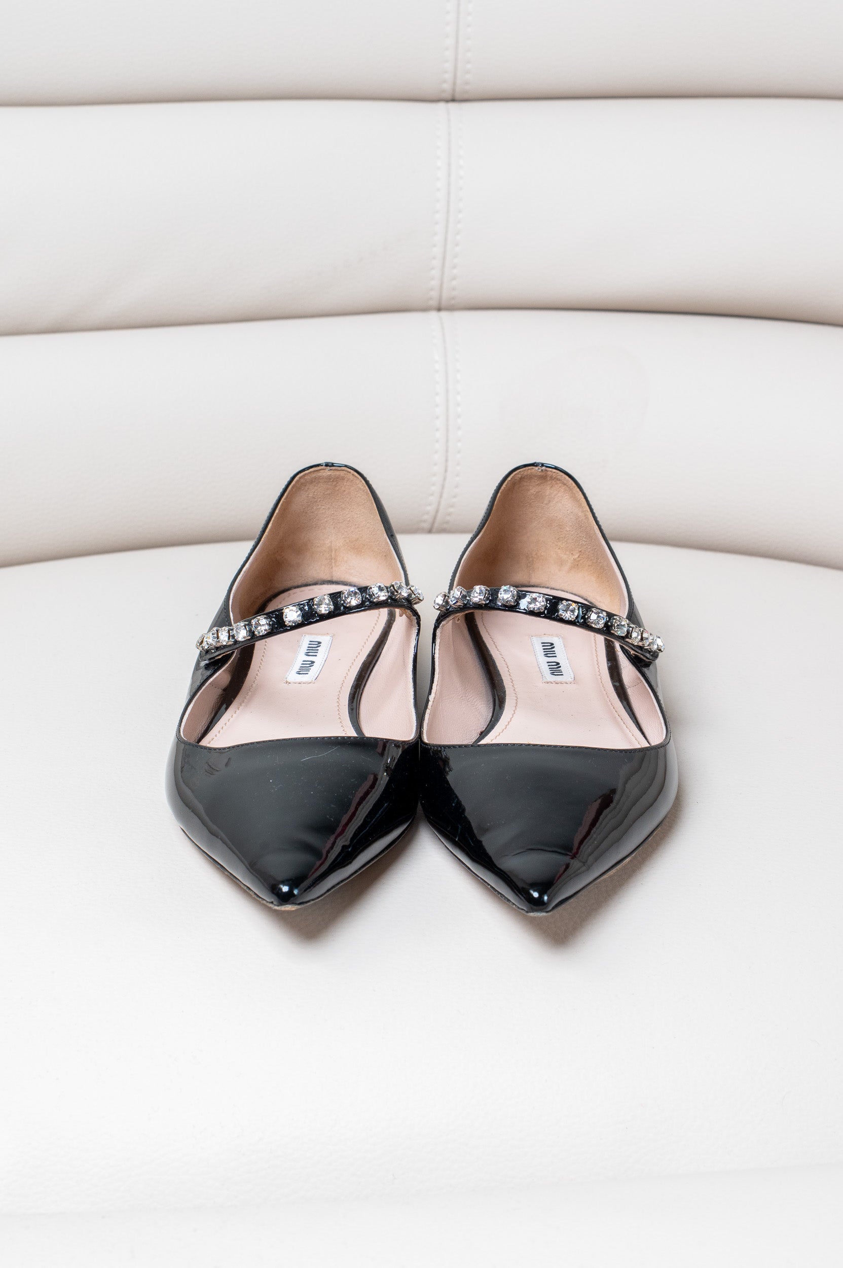 Black Patent Crystal Embellished Mary-Jane Flat