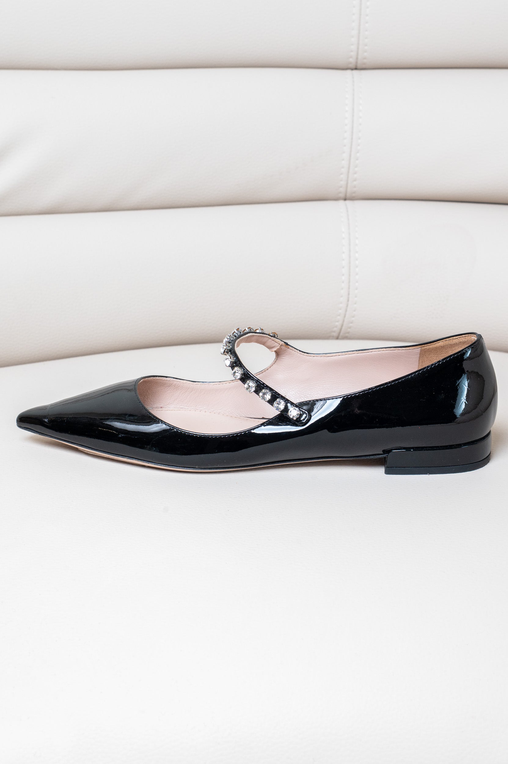 Black Patent Crystal Embellished Mary-Jane Flat