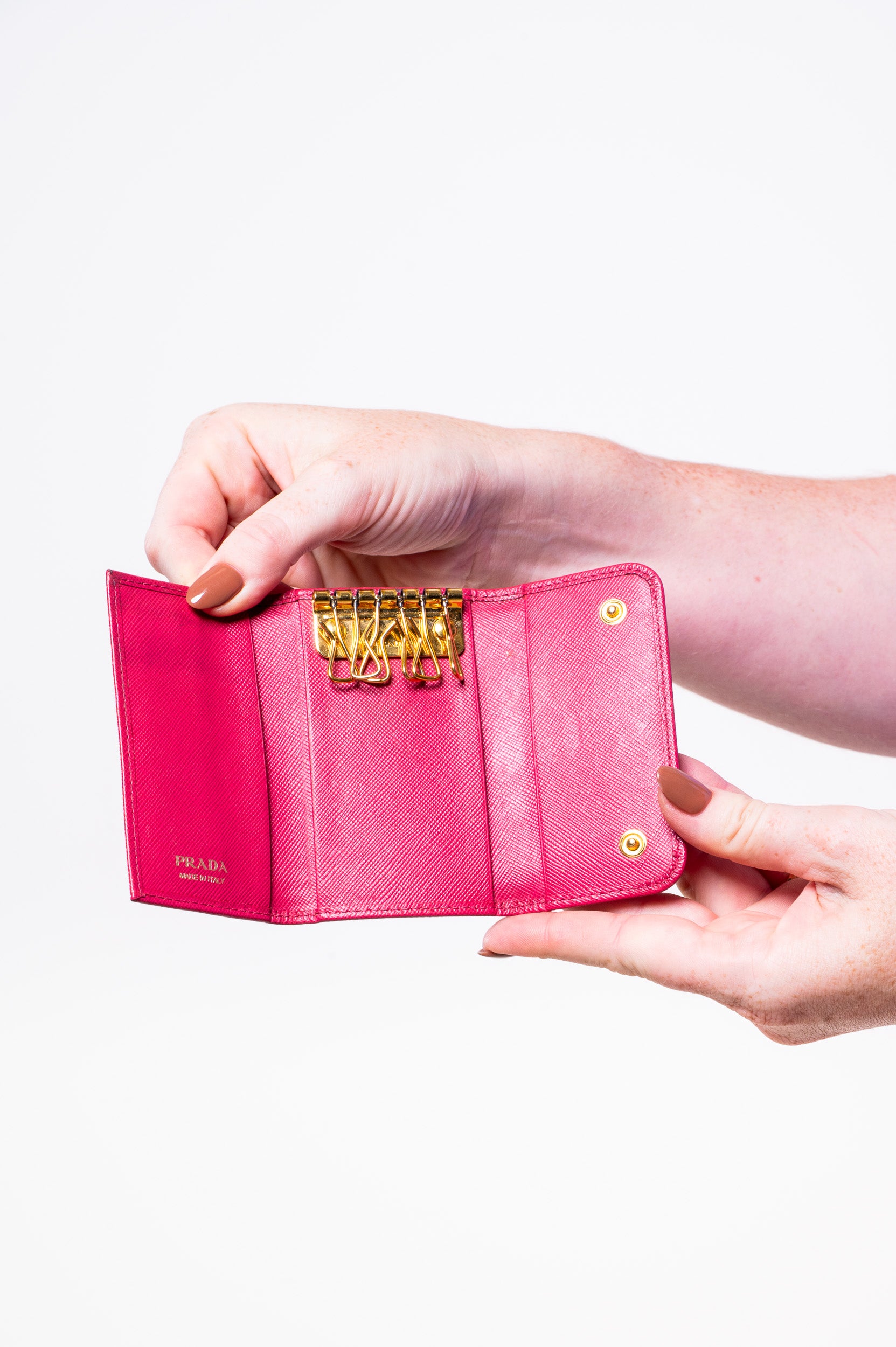 Pink Saffiano Leather Keyholder