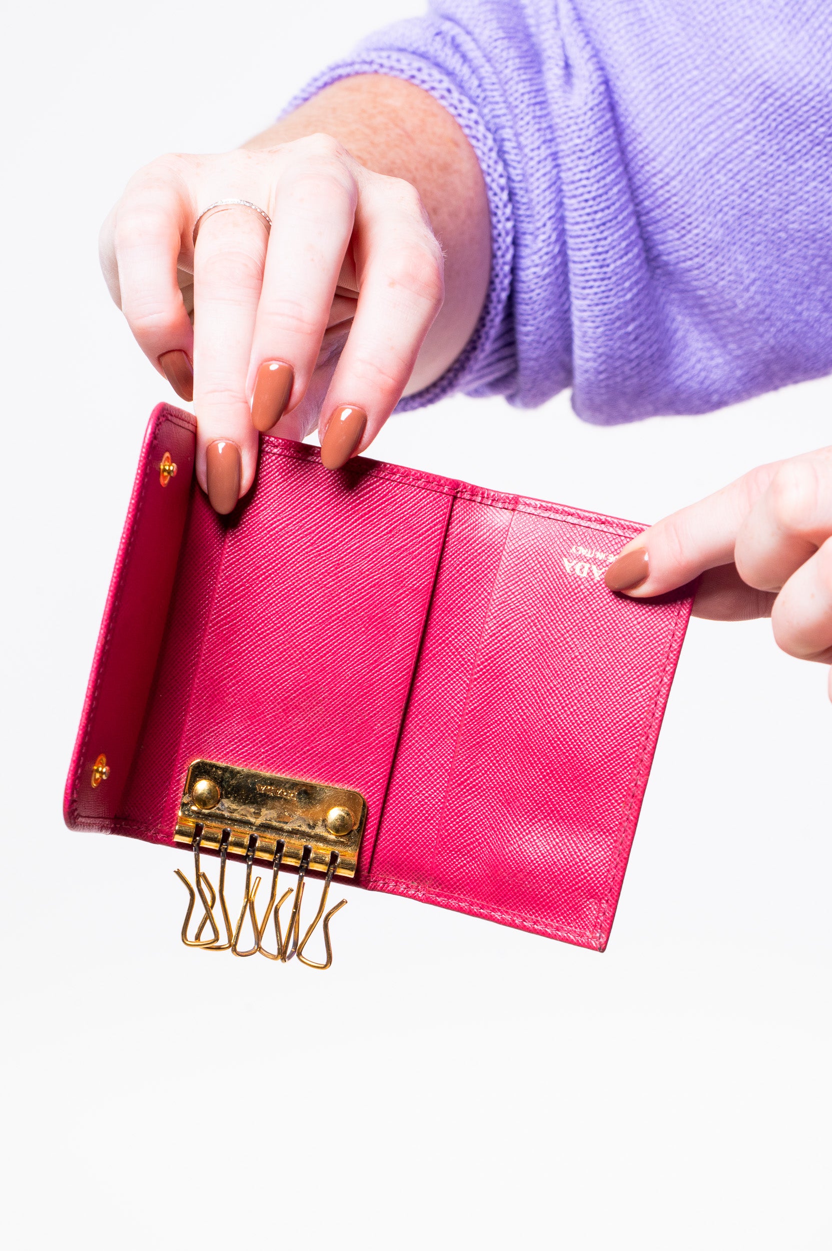 Pink Saffiano Leather Keyholder