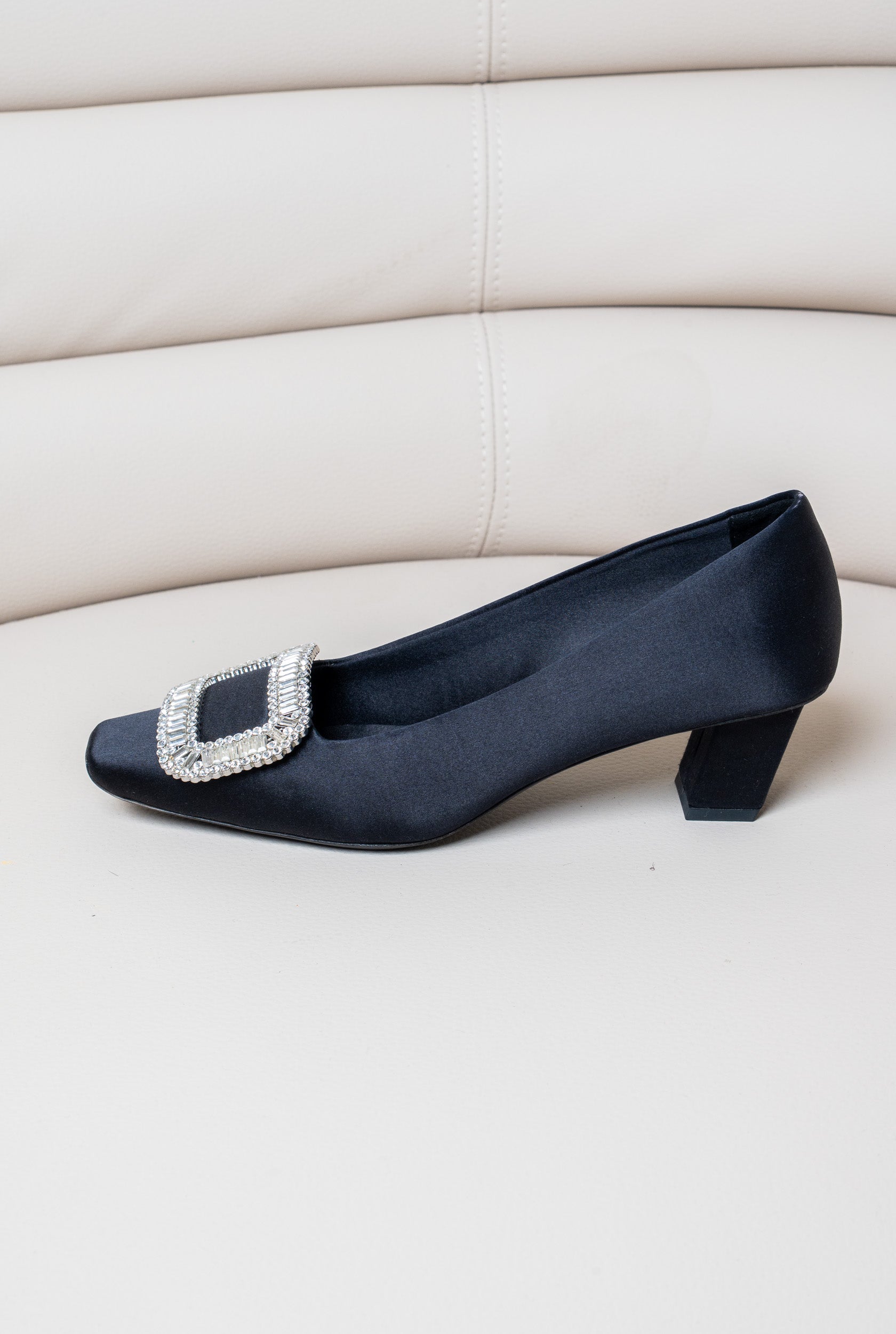 Black Satin Belle Vivier Pilgram Pump