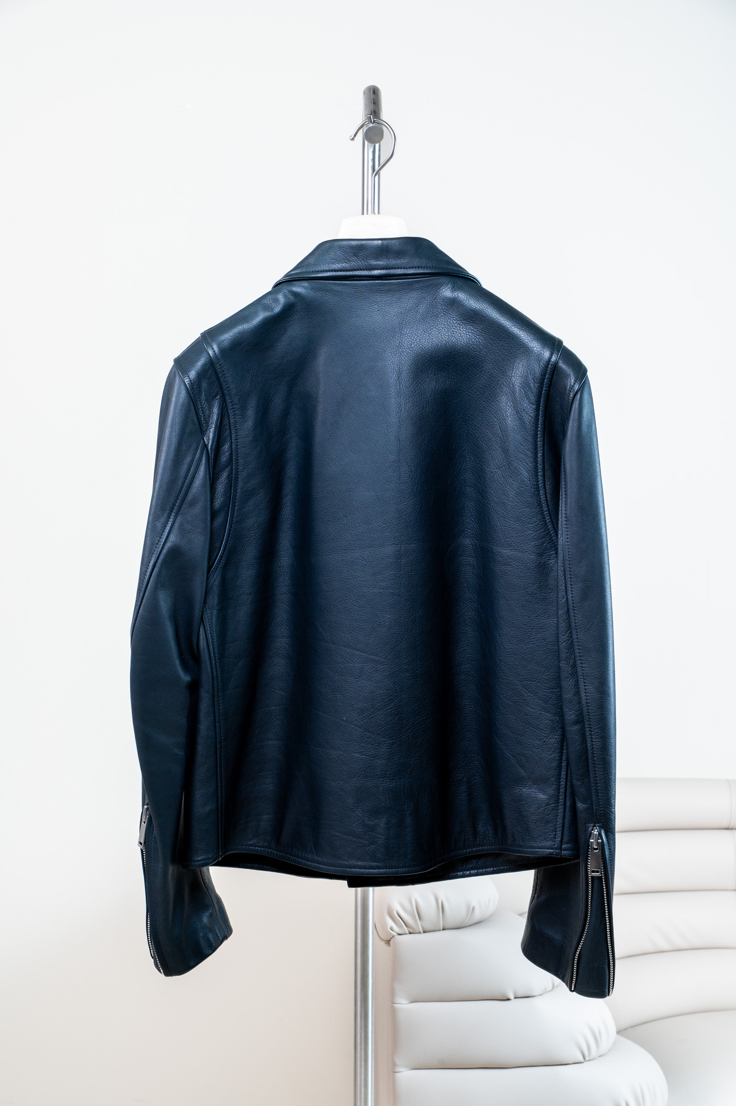 Navy Leather Moto Jacket
