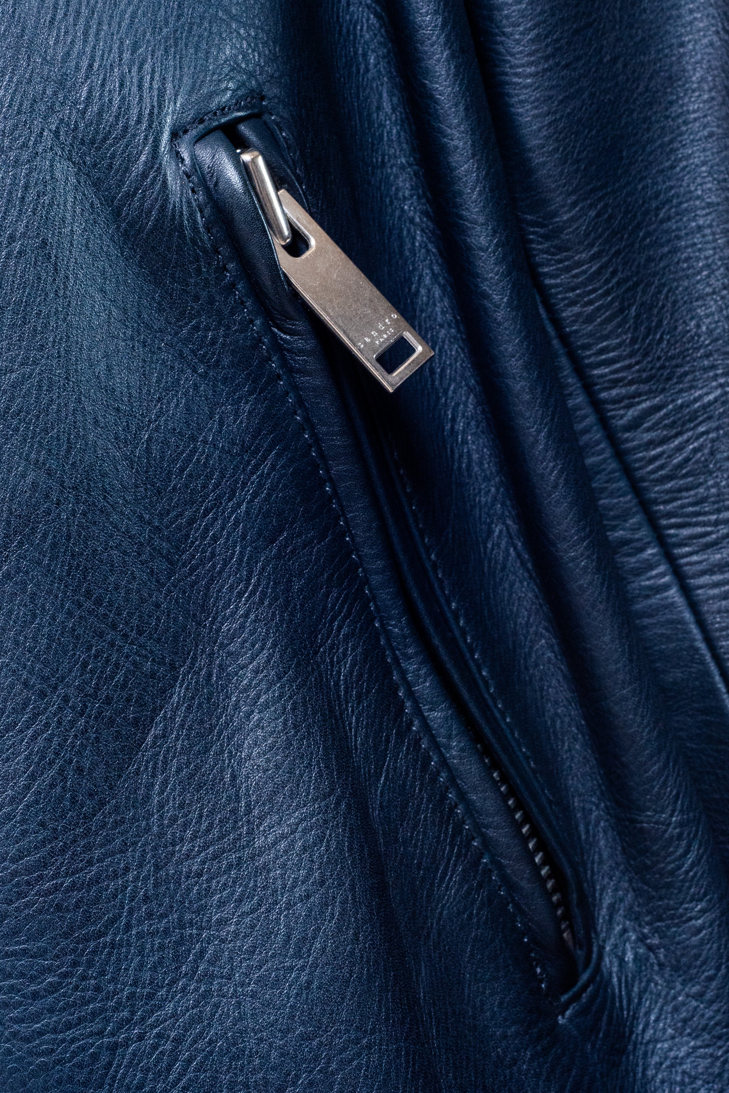 Navy Leather Moto Jacket