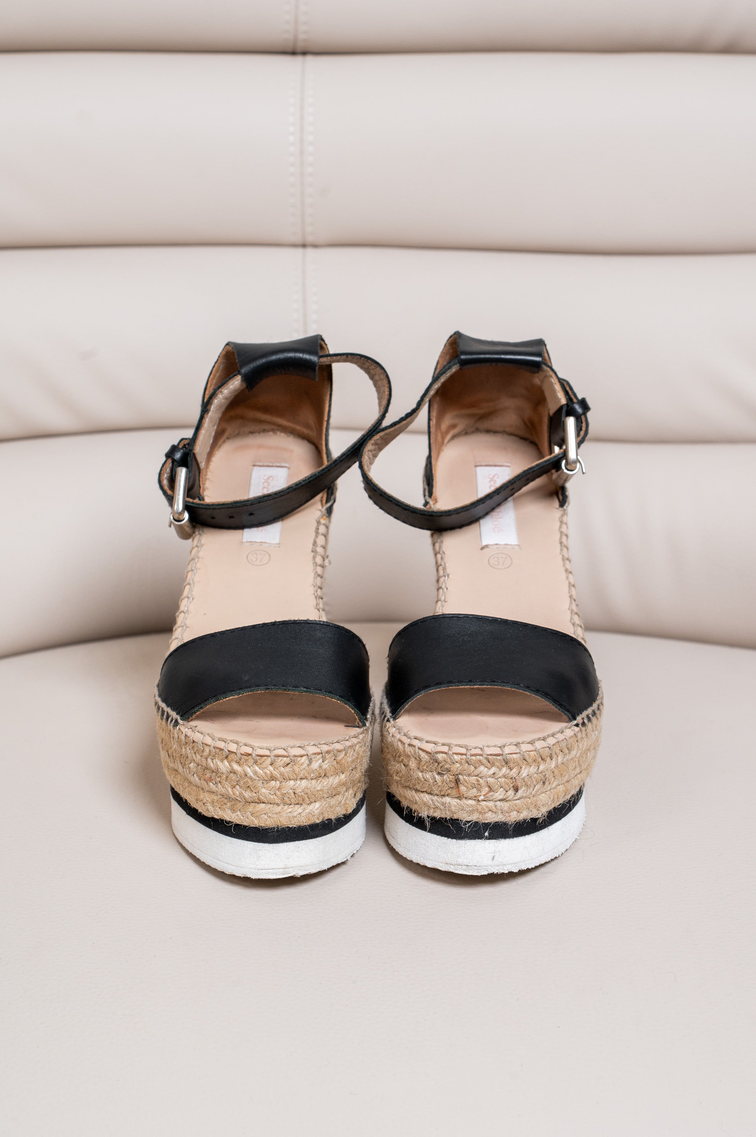 Black Glyn Leather Espadrille Wedge Sandal