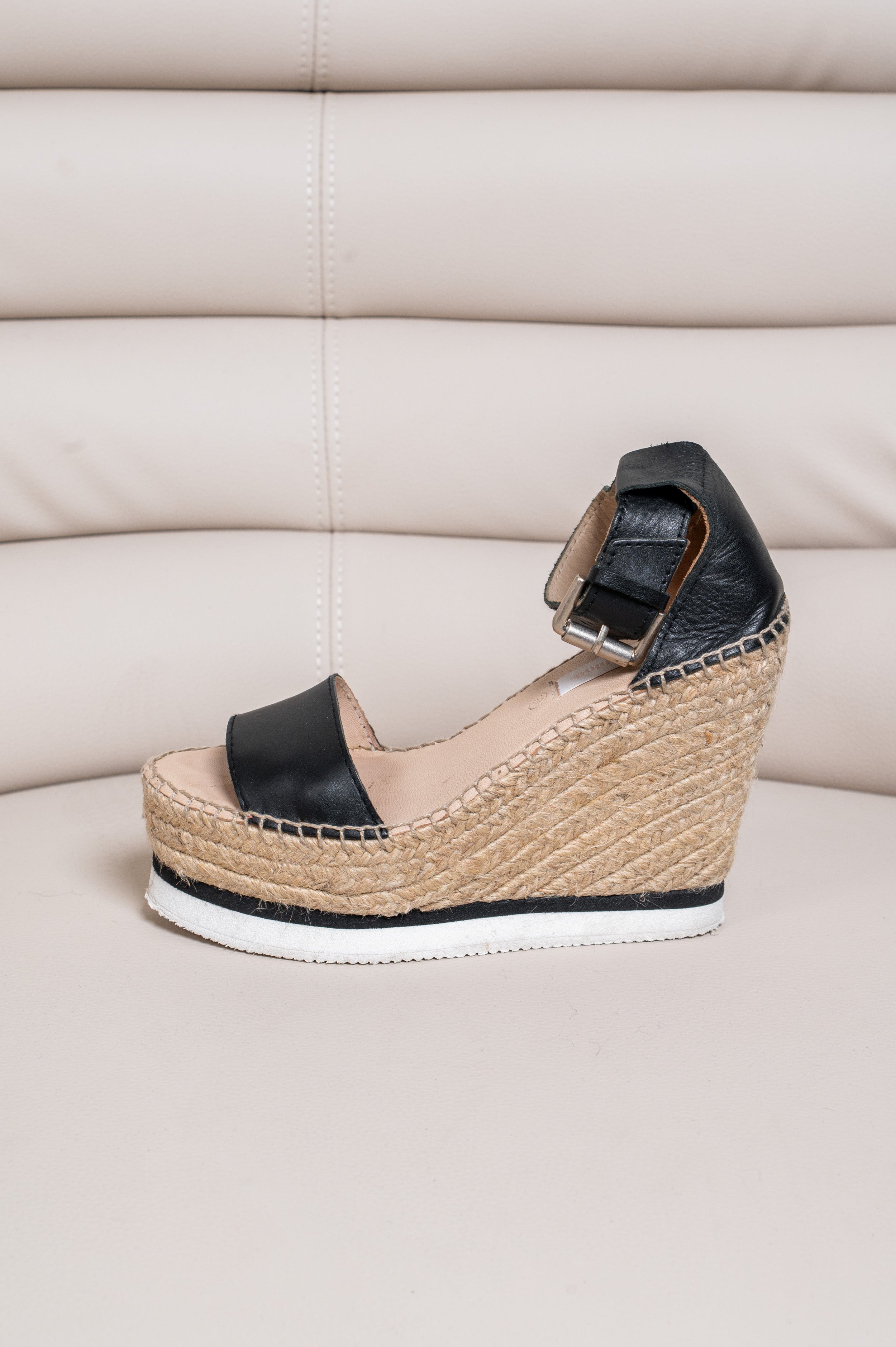 Black Glyn Leather Espadrille Wedge Sandal