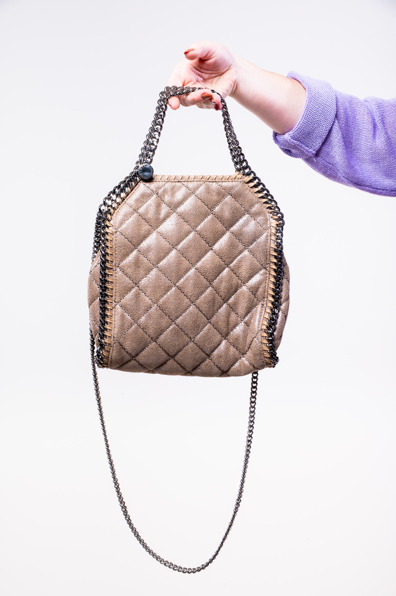 Metallic Taupe Falabella Quilted Crossbody Bag