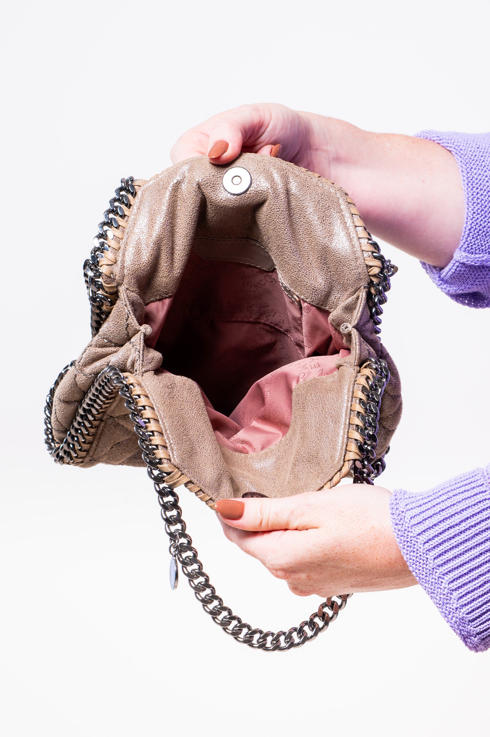 Metallic Taupe Falabella Quilted Crossbody Bag