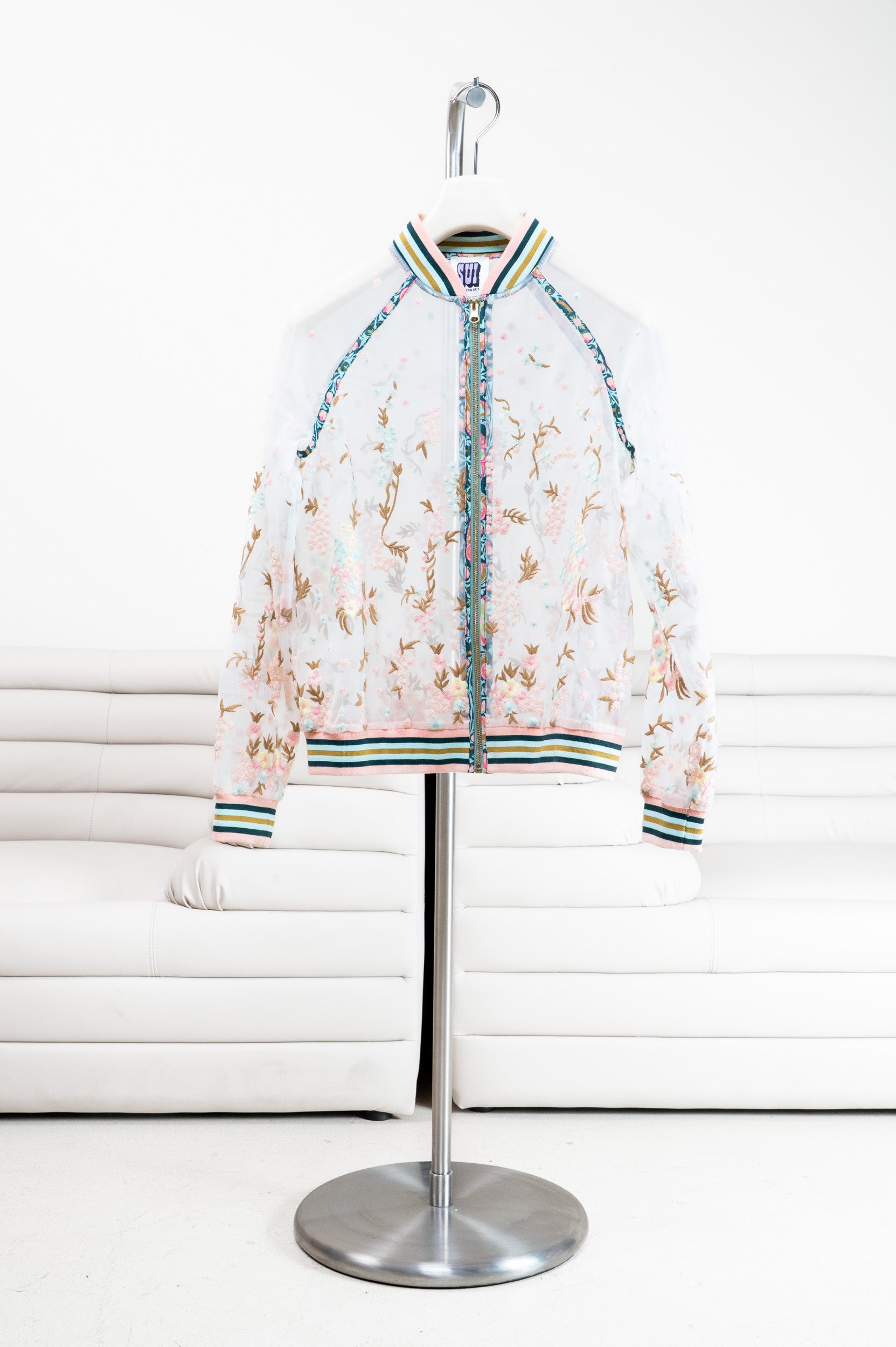 Sheer Embroidered Bomber Jacket