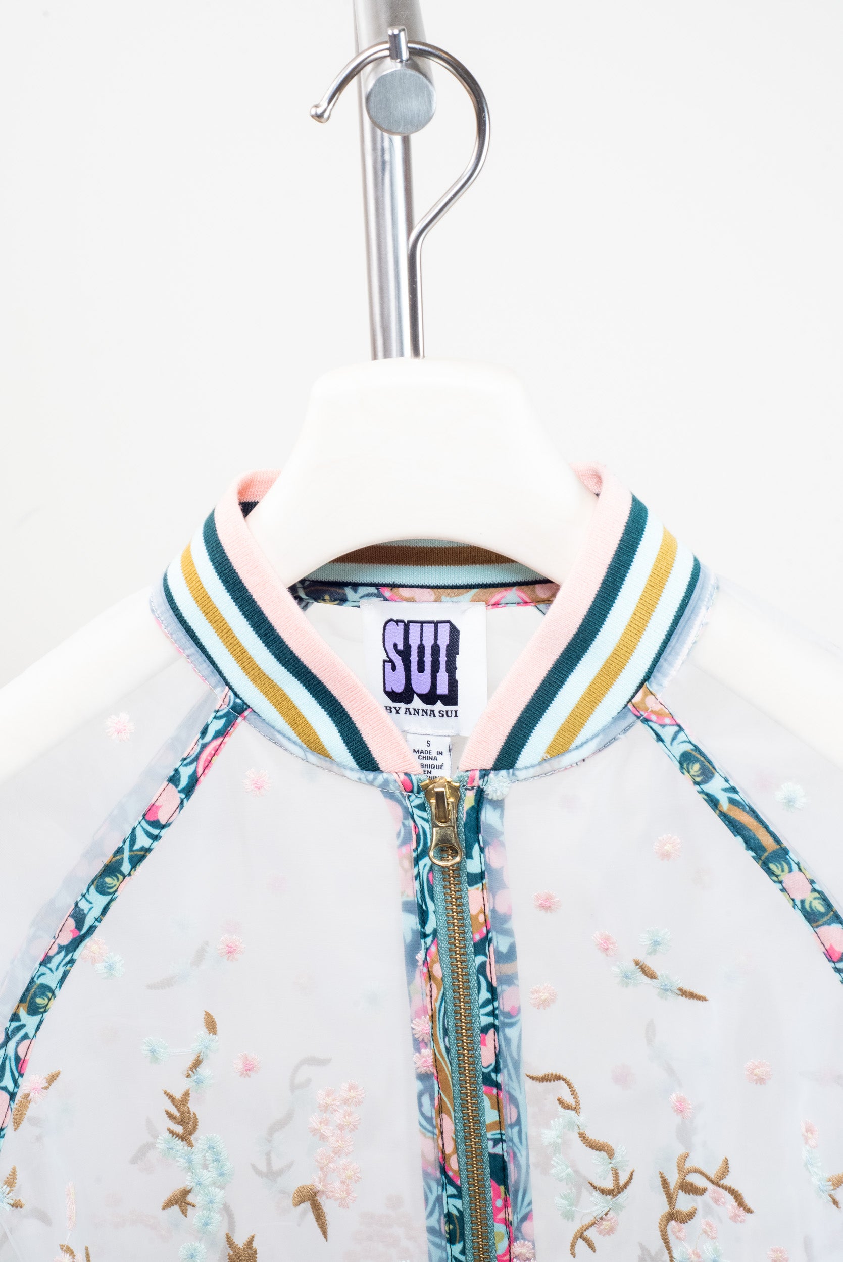 Sheer Embroidered Bomber Jacket