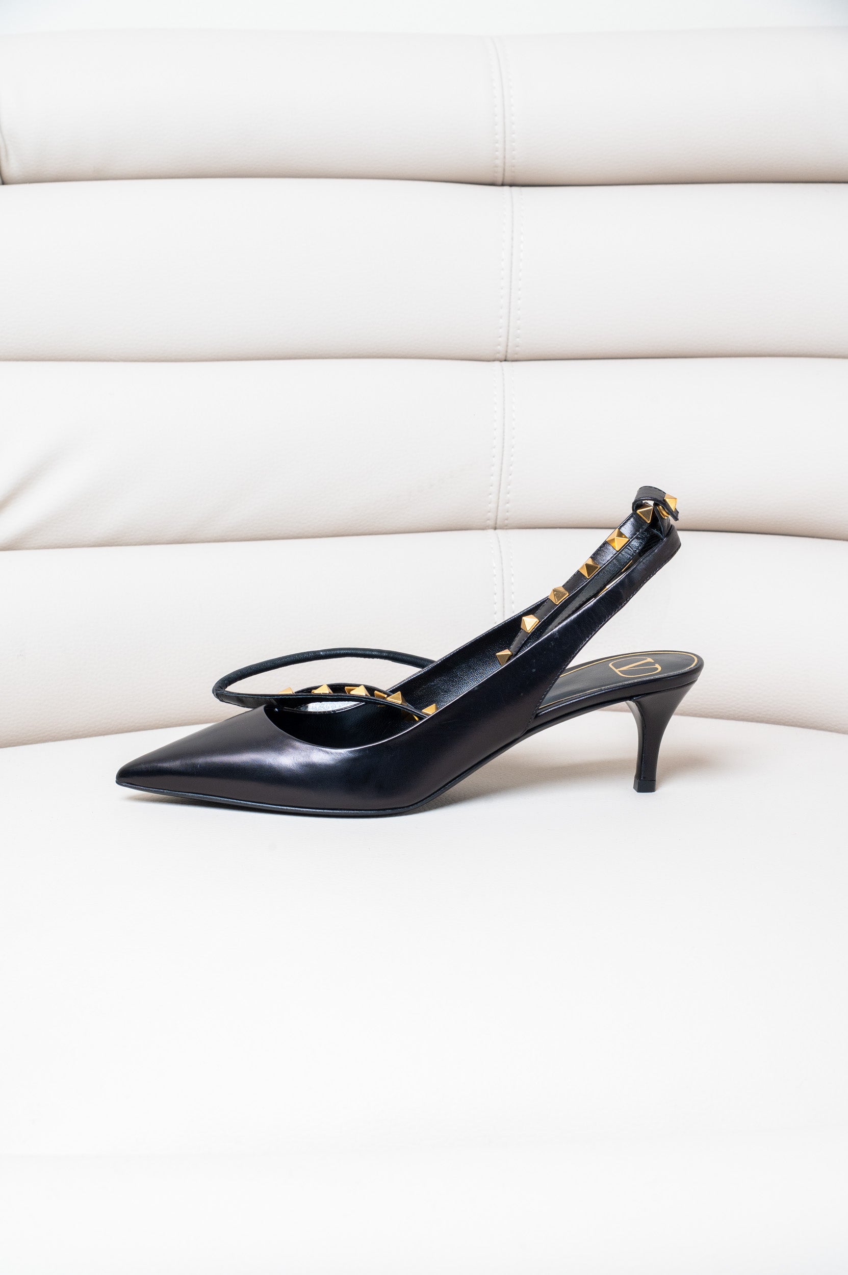 Black Rockstud Slingback w/ Ankle Tie Pointed Pump