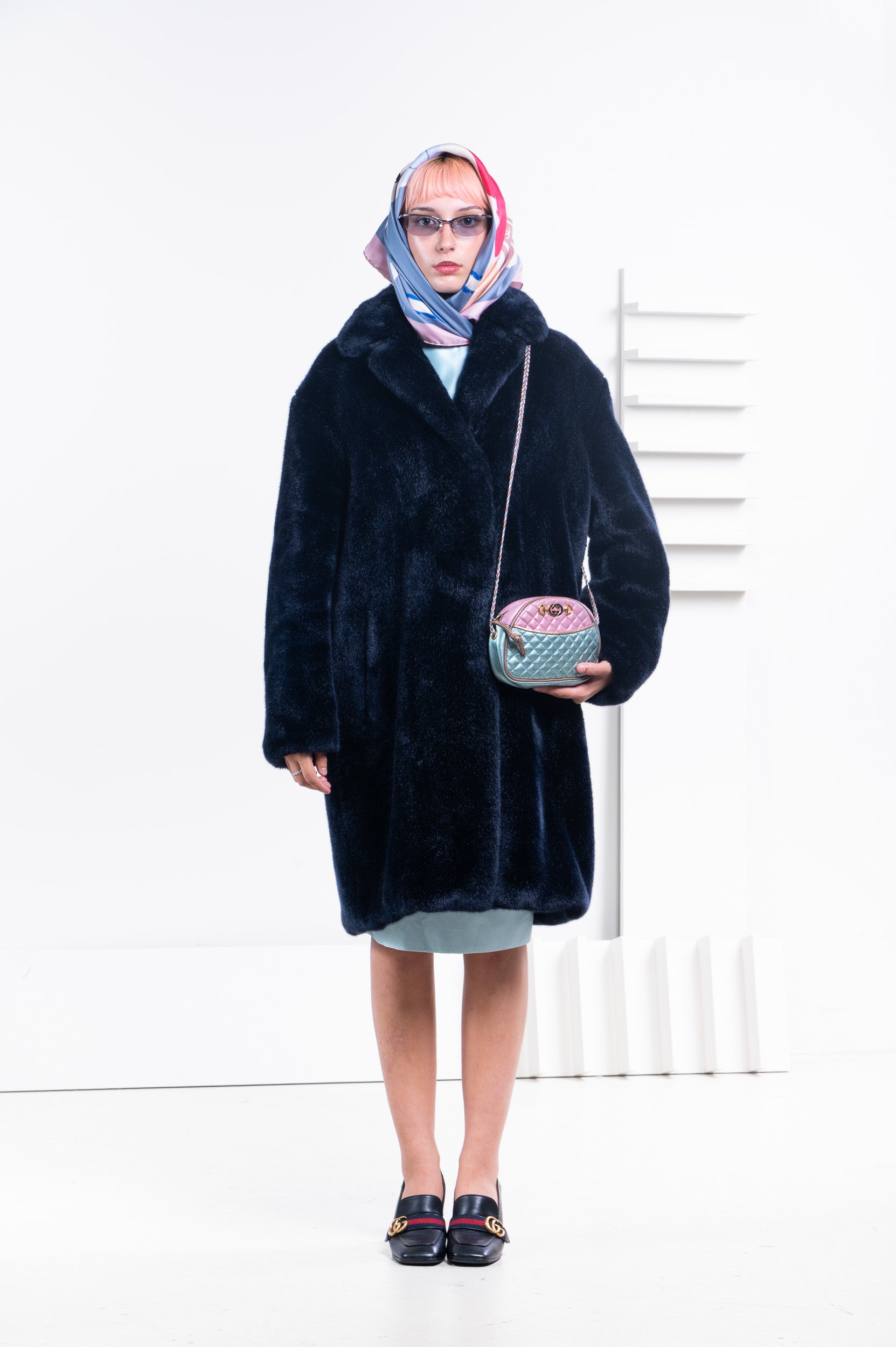 Midnight Blue Faux Fur Coat