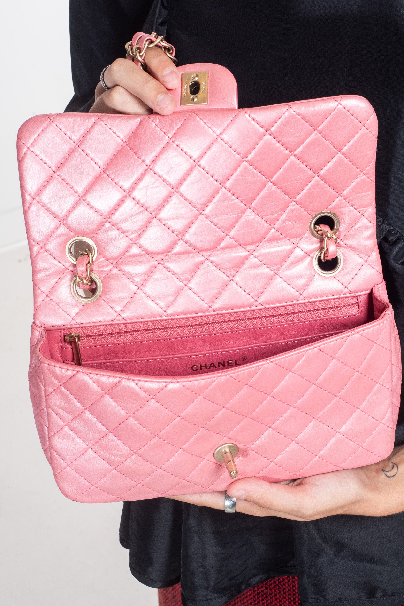 Medium Pink Lambskin Precious Jewel Single Flap Bag