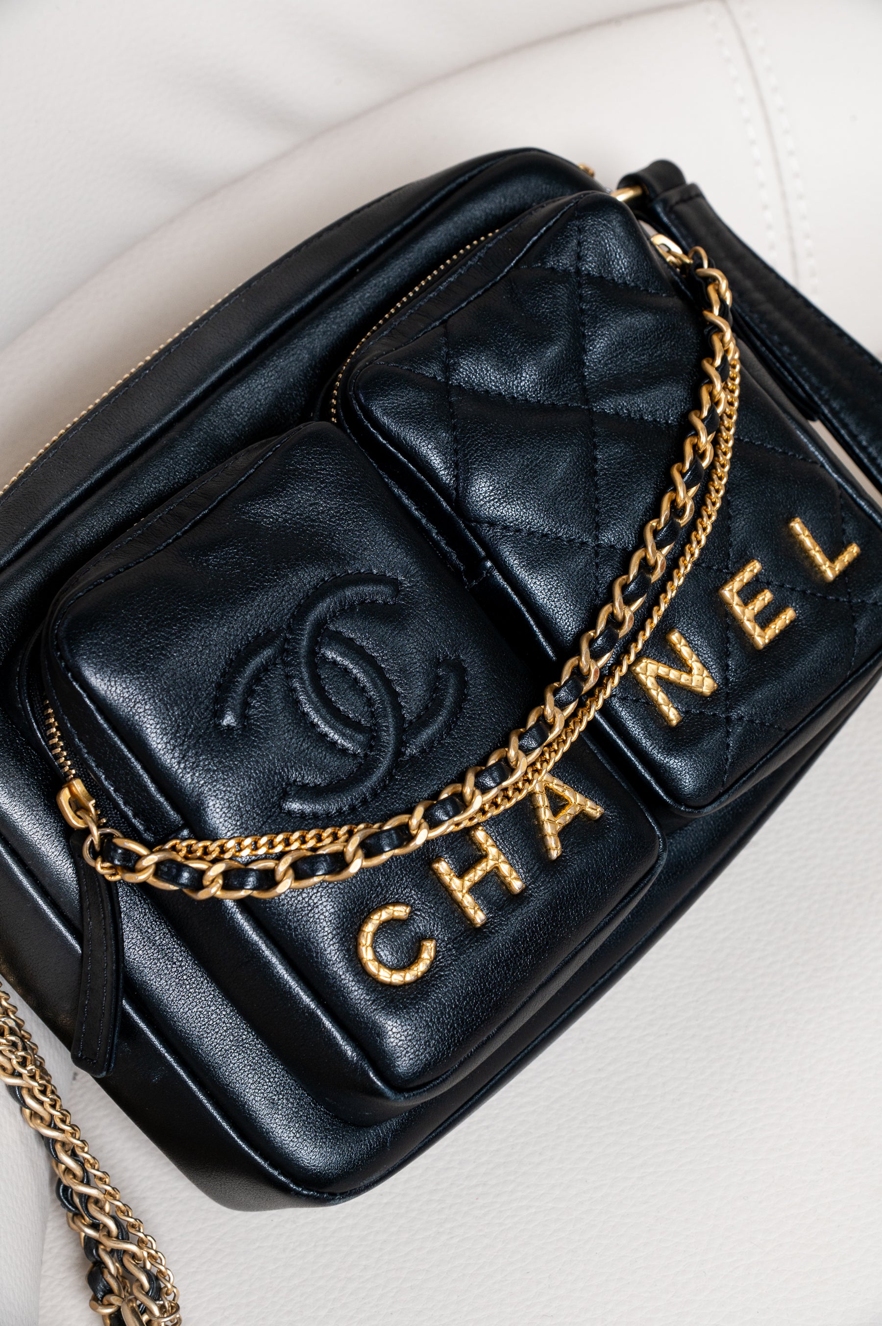 Black Small Calfskin Quilted Camera Crossbody