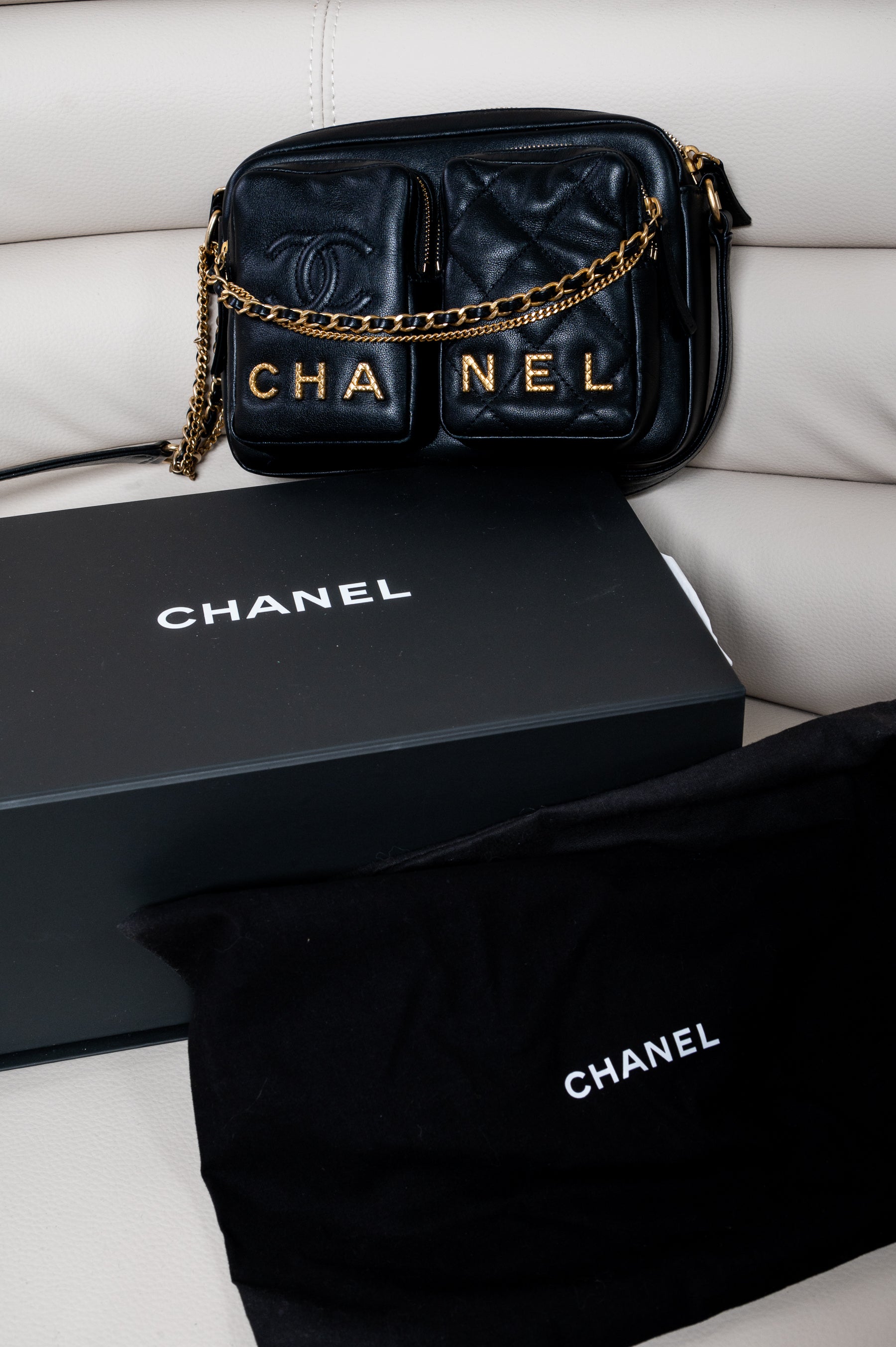 Black Small Calfskin Quilted Camera Crossbody