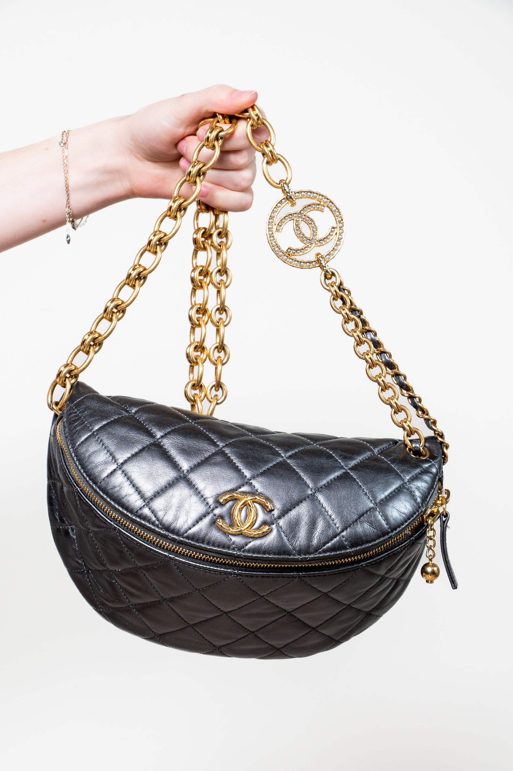 Grey Aged Calfskin Waist Bag