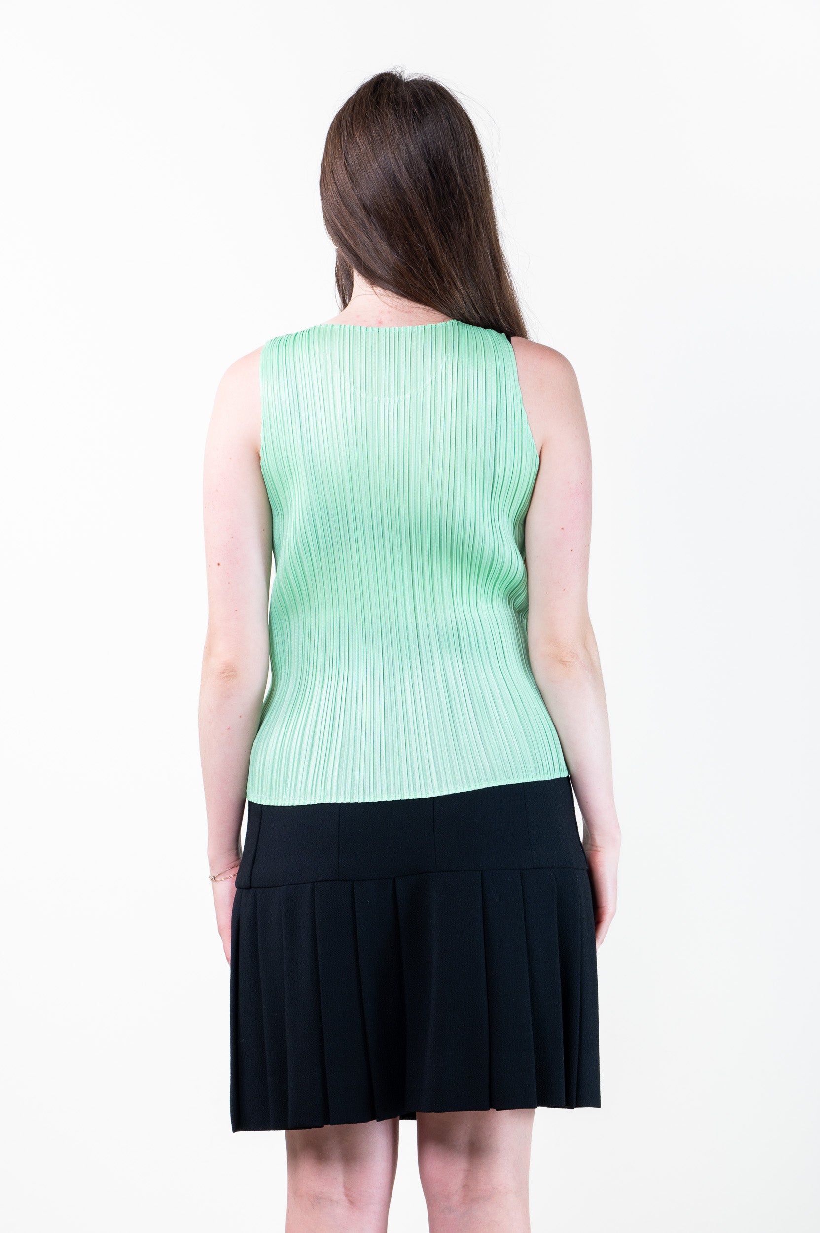 Back view of PLEATS PLEASE ISSEY MIYAKE Mint Crew Neck Pleated Tank