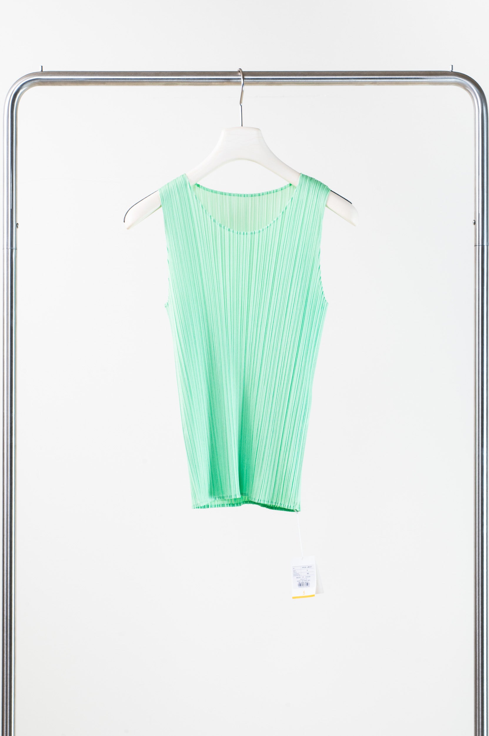 Additional front view of PLEATS PLEASE ISSEY MIYAKE Mint Crew Neck Pleated Tank